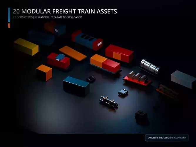 Modular Freight Train and Cargo Wagon Pack - 20 Assets
