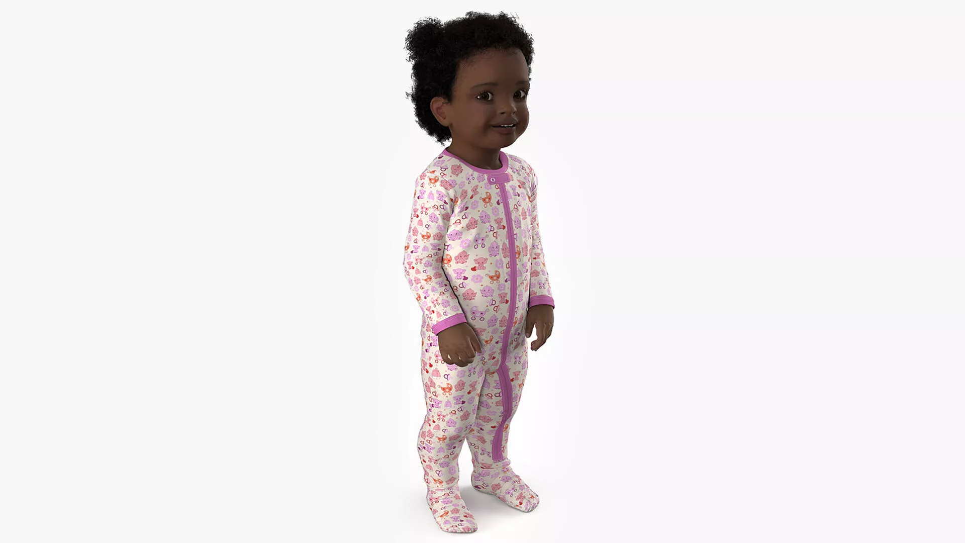 Toddler Black Girl Light Skin in Full Bodysuit Standing Fur 3D model