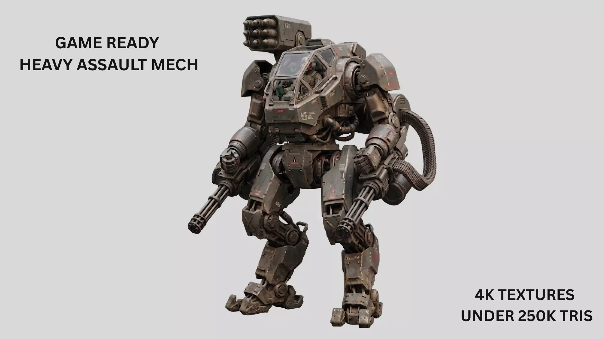 Game Ready Heavy Assault Mech Robot 4K Combat Walker Low-poly 3D model