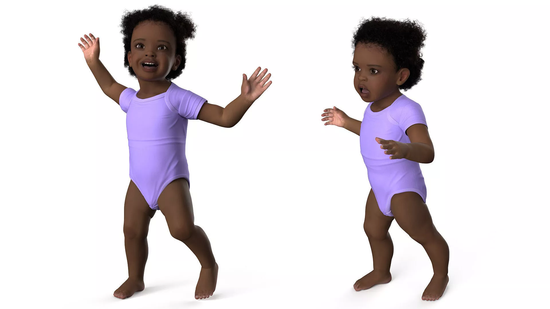 Little Girl Light Black Skin in Bodysuit Fur Rigged 3D model