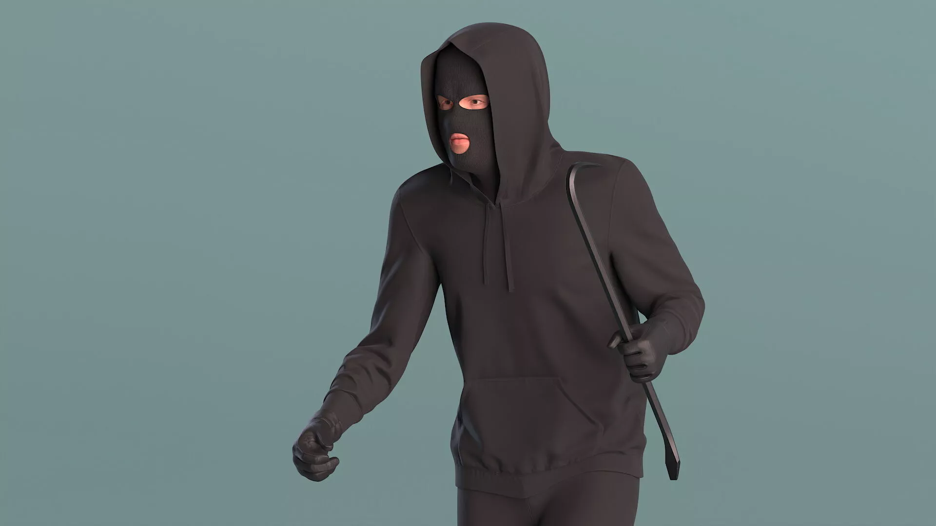 Robber Wearing Mask and Hood Rigged 3D model