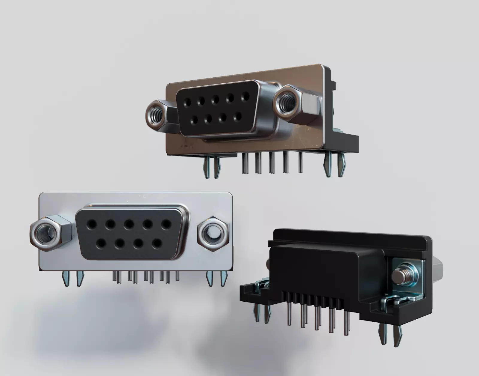 D-SUB DB9 female connector RS-232 serial communication interface 3D model
