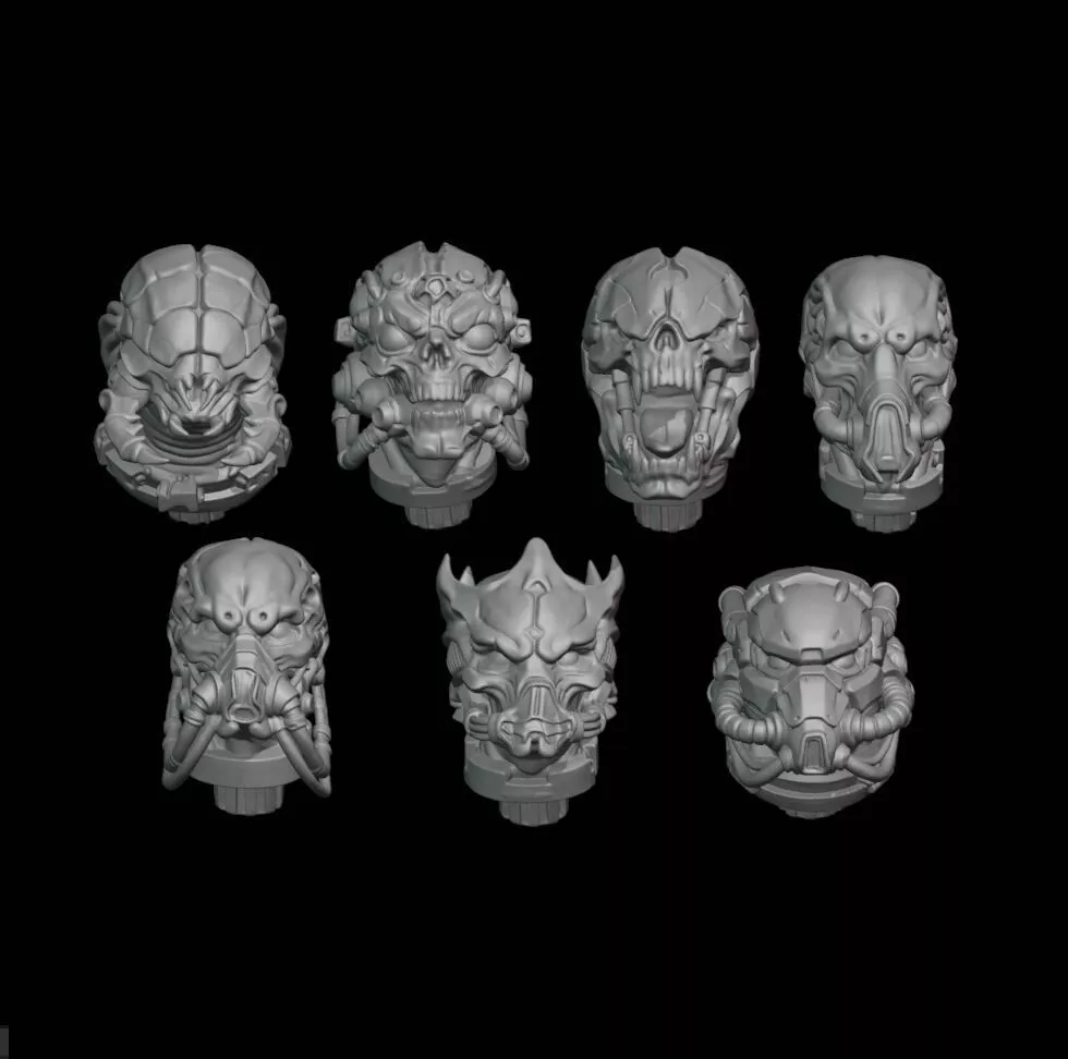 Biotech Feeder Helmets Pack 7 Interlocking Head Bits STL 3D print model