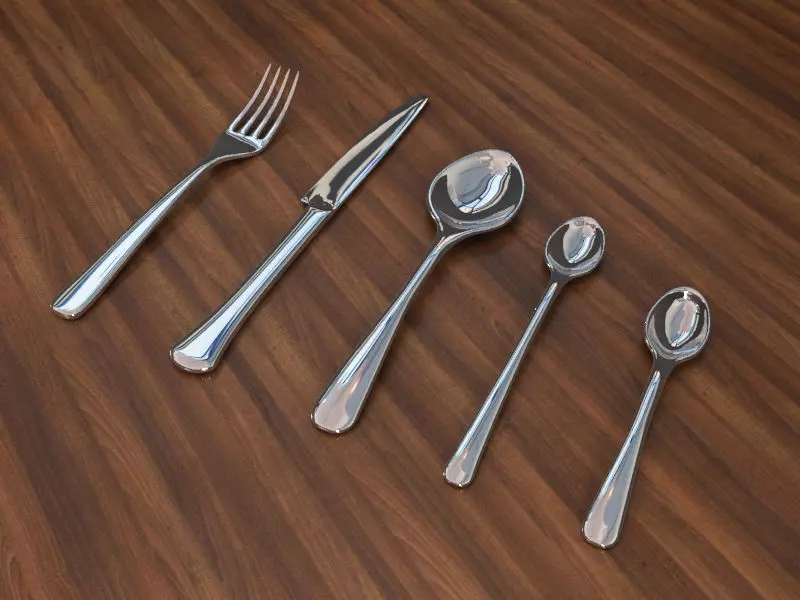 Spoons Fork and Knife Low-poly 3D model_0