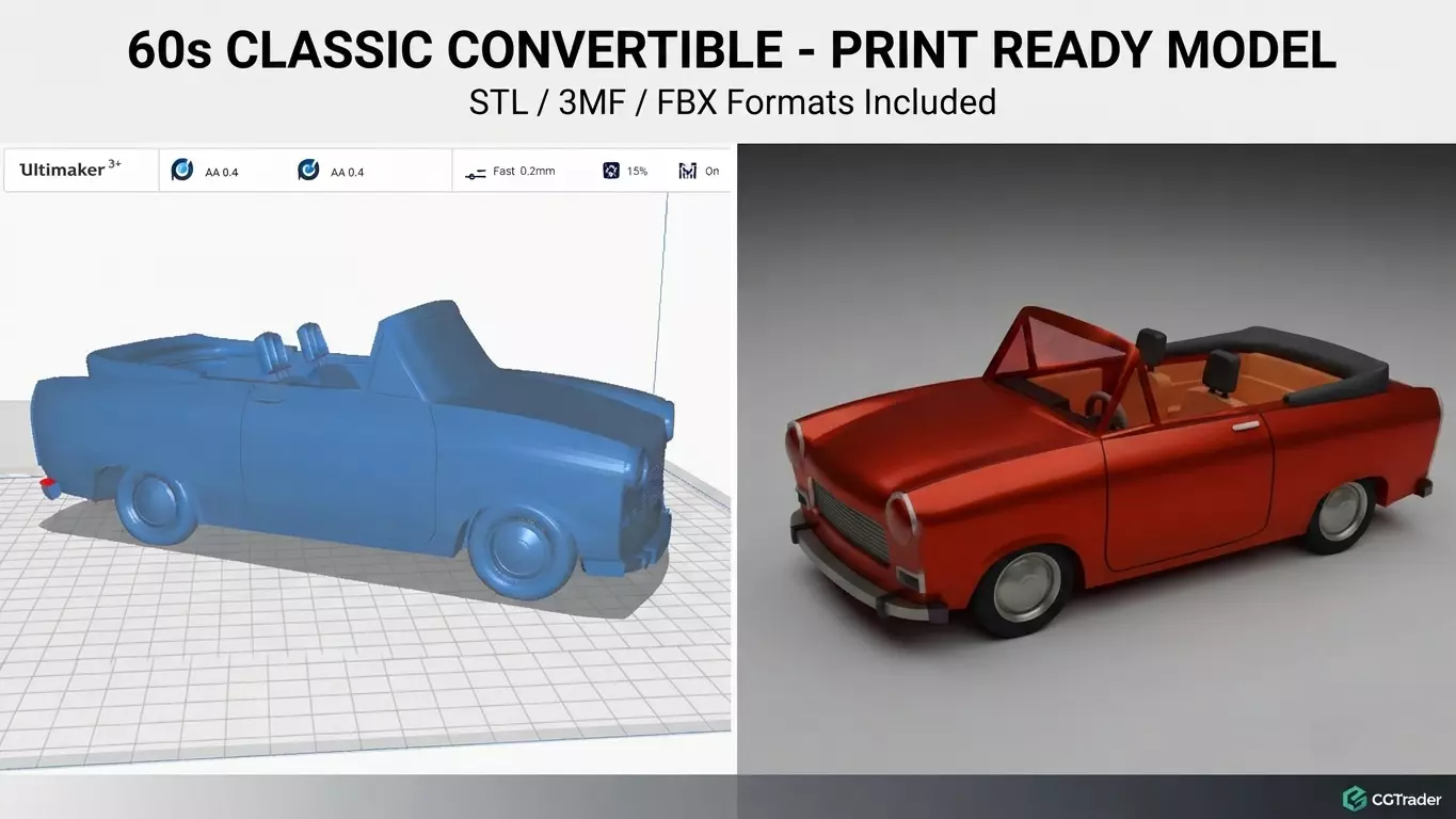 Print Ready 60s Classic Car Vehicle FBX STL 3MF 3D print model