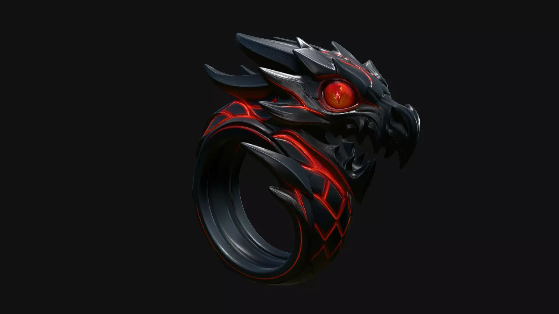 Dark Dragon Ring Black Dragon Head 3D print model