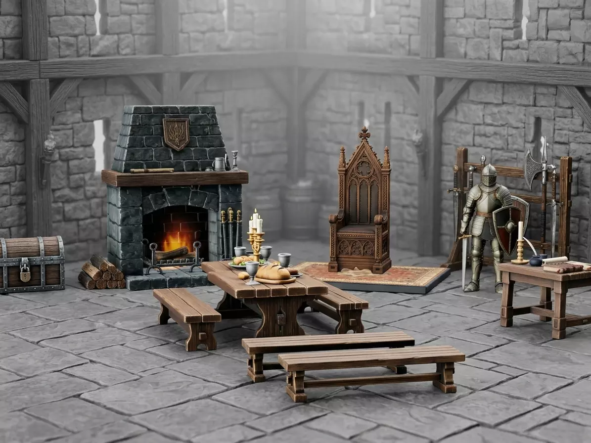 Medieval Castle Interior Props - 10 Piece 3D Printable STL Pack 3D print model