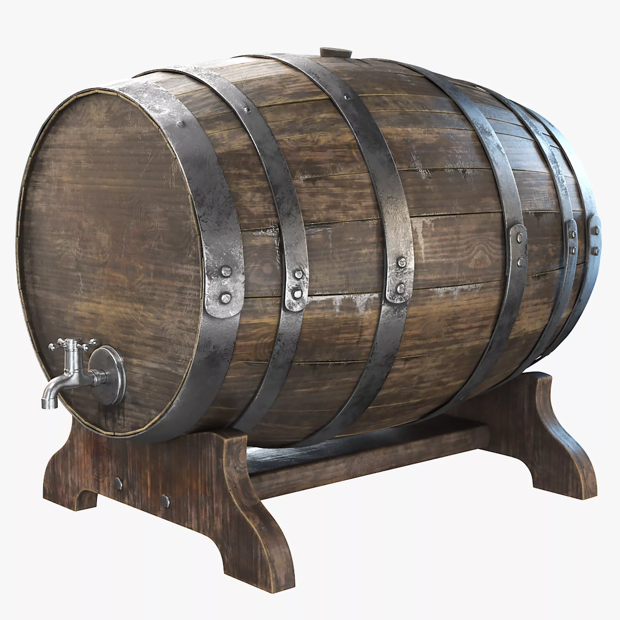 Whiskey Barrel 8K PBR Textures Low-poly 3D model