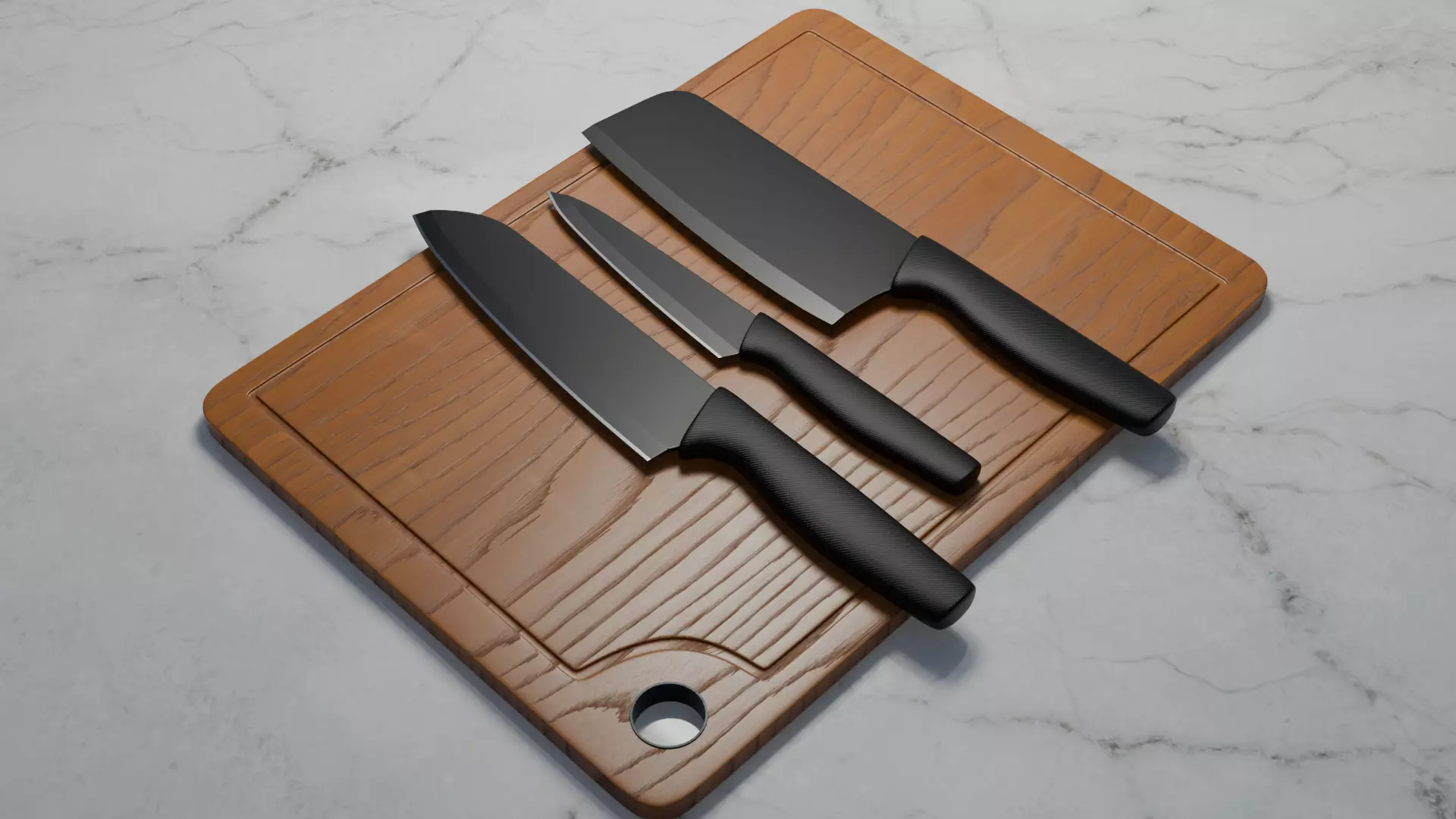 Kitchen Knife Set and Board Low-poly 3D model