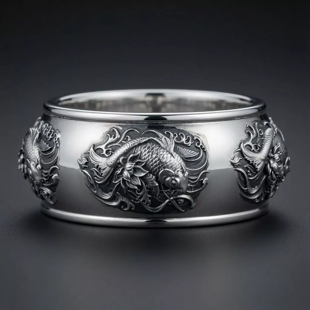 Japanese Koi Wedding Band Ornamental Carp Ring 3D print model