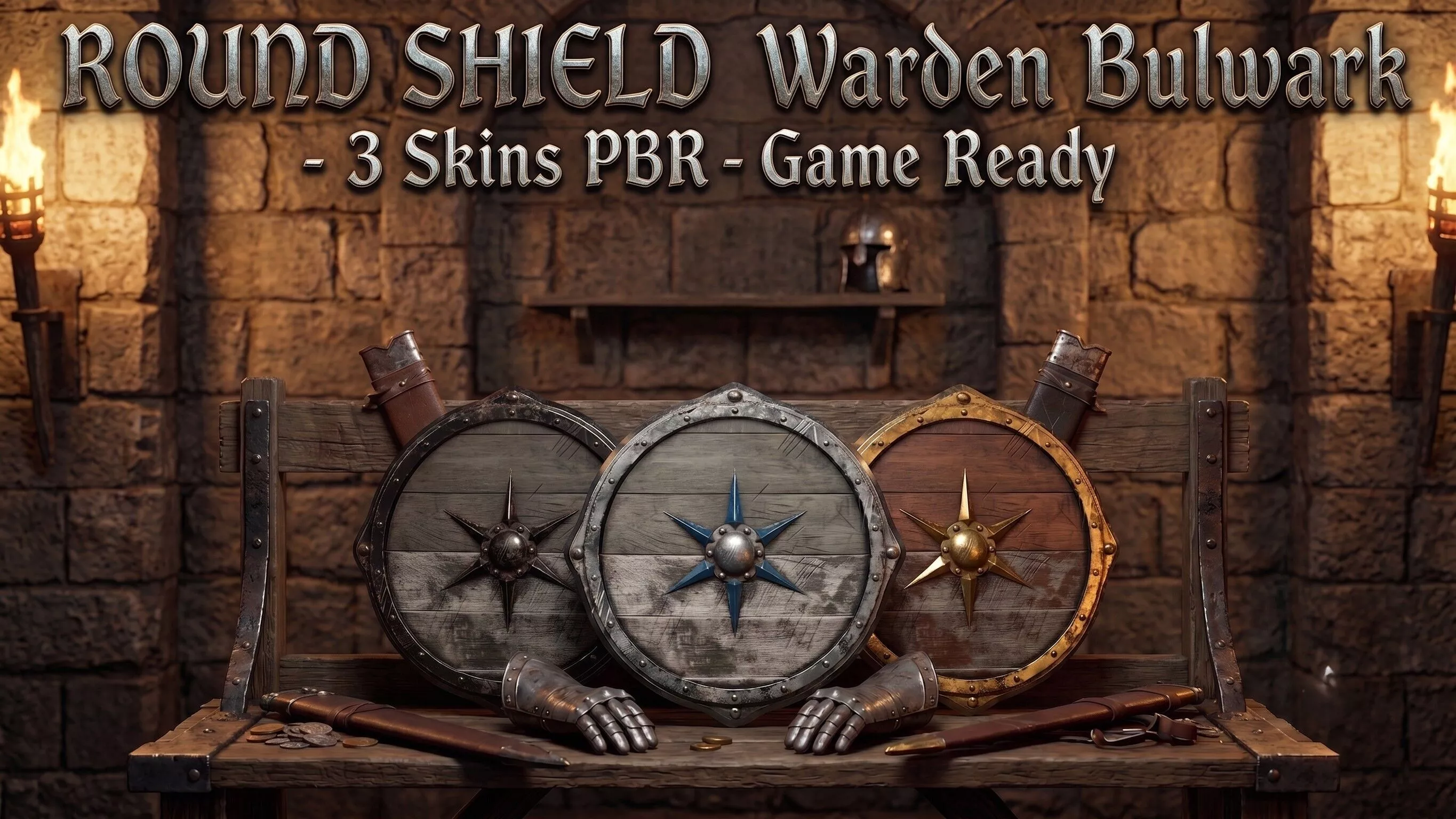 Fantasy Round Shield Warden Bulwark - 3 Skins 3D model