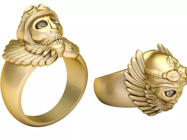 Winged Warrior Skull Signet Ring 3D print model