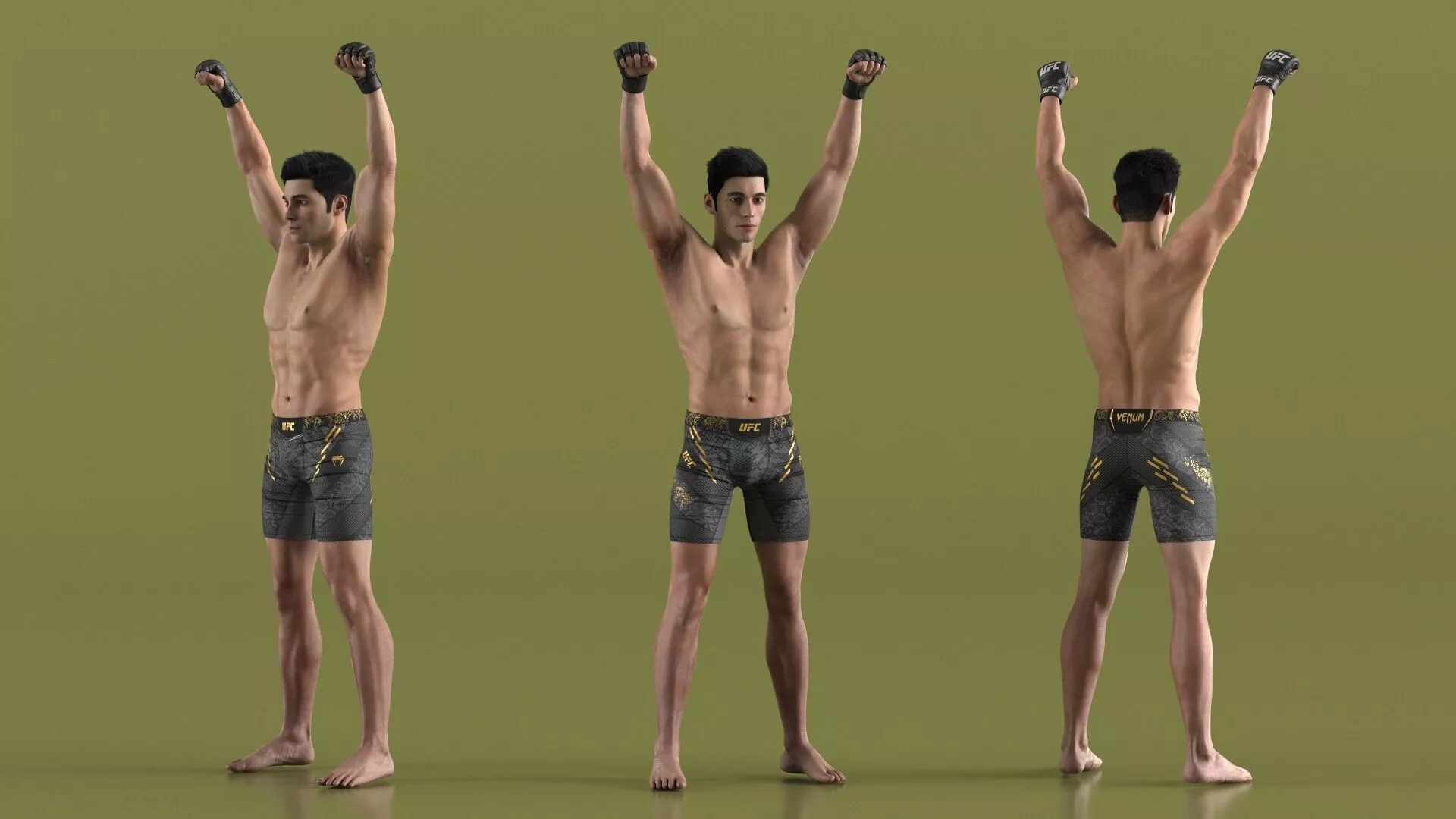 UFC MMA Fighter in Victory Pose Fur 3D model