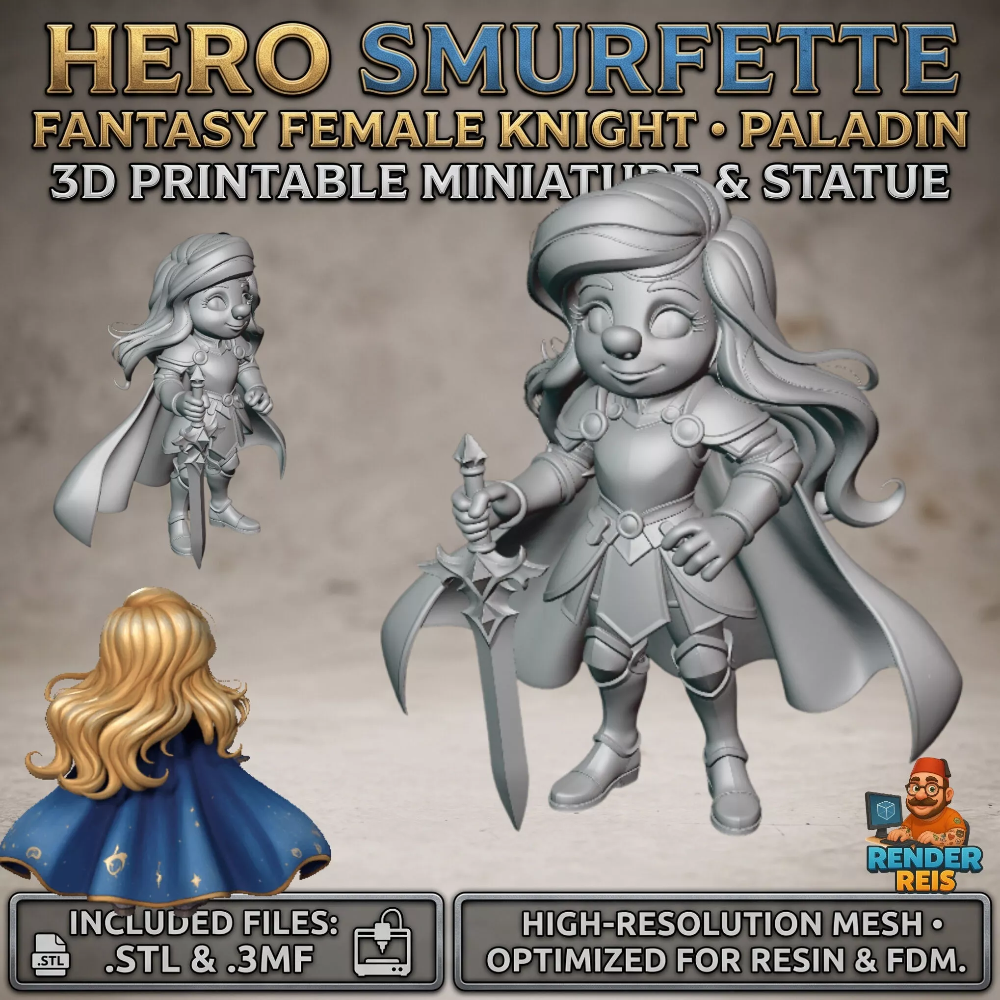 Hero Smurfette Fantasy Female Knight Paladin 3D print model