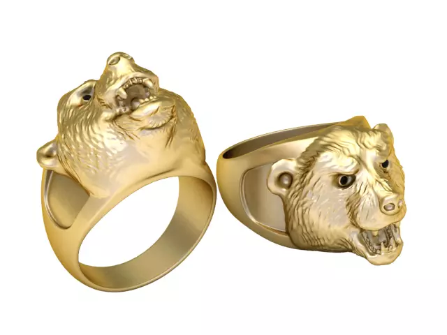 Roaring Bear Head Signet Ring 3D print model