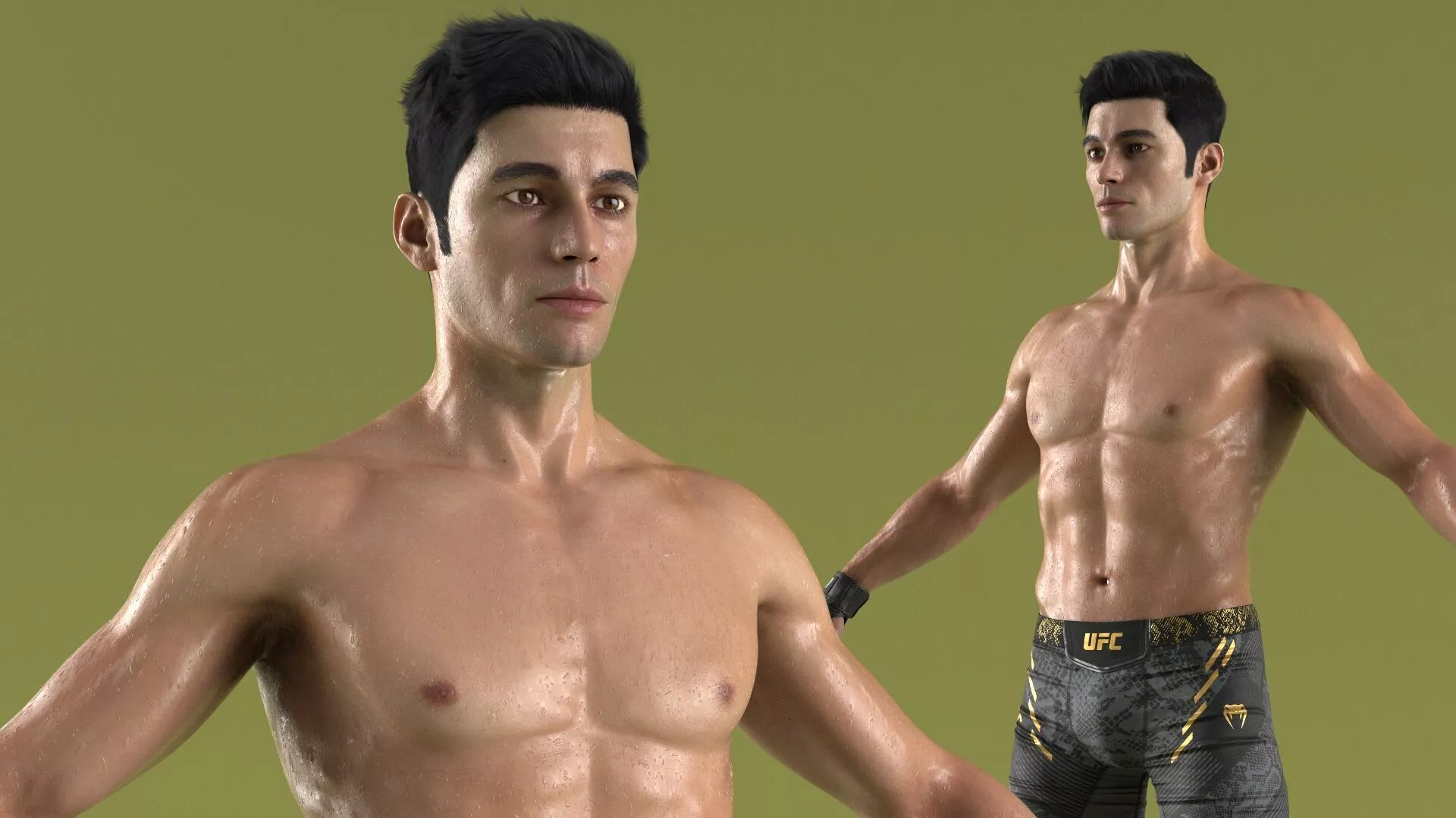 UFC MMA Fighter Wet with Sweat A-Pose Fur 3D model