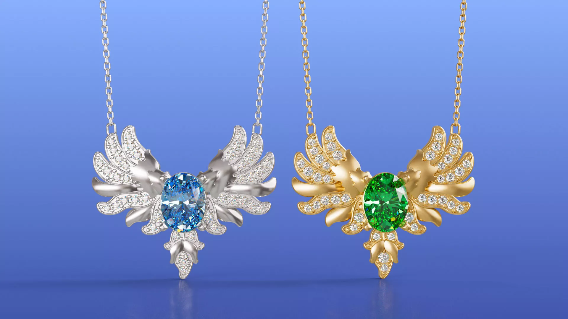 Angel Owl Wings Oval Gemstone Pendant Necklace Gemstones 3D print model