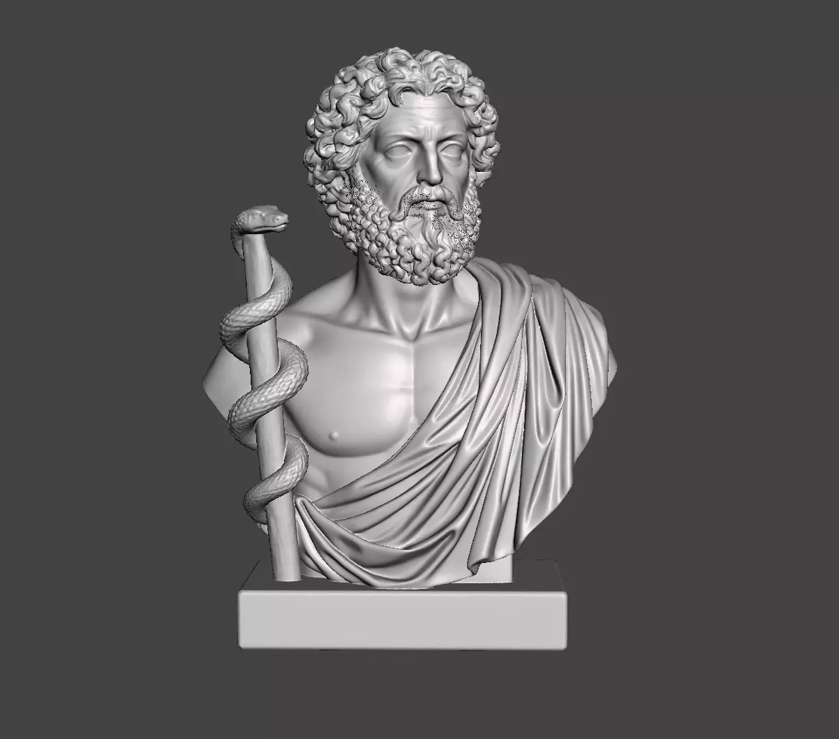 Asclepius Bust Statue with Rod of Asclepius Greek 3D print model
