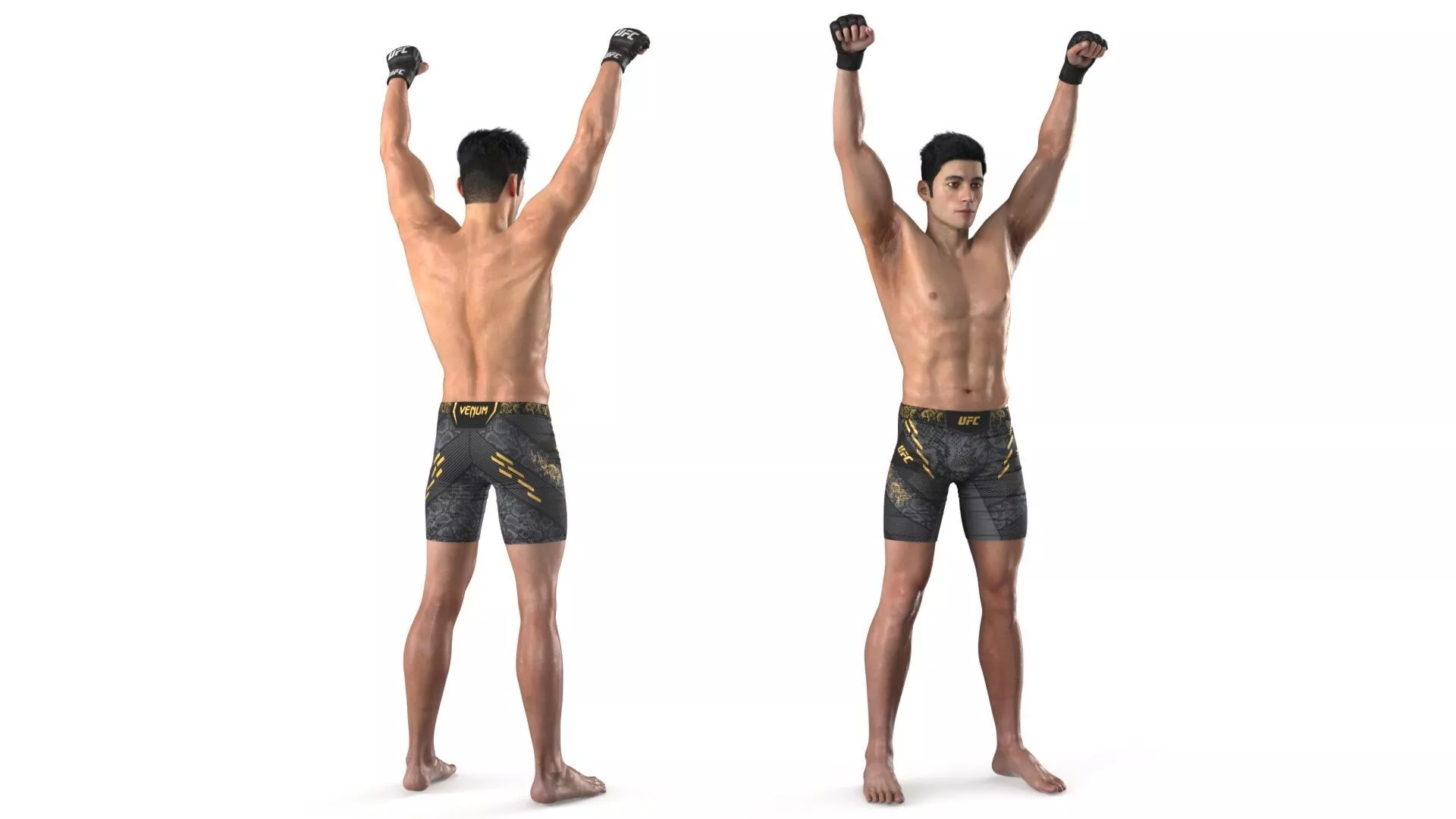 UFC MMA Fighter in Victory Pose Sweaty Fur 3D model