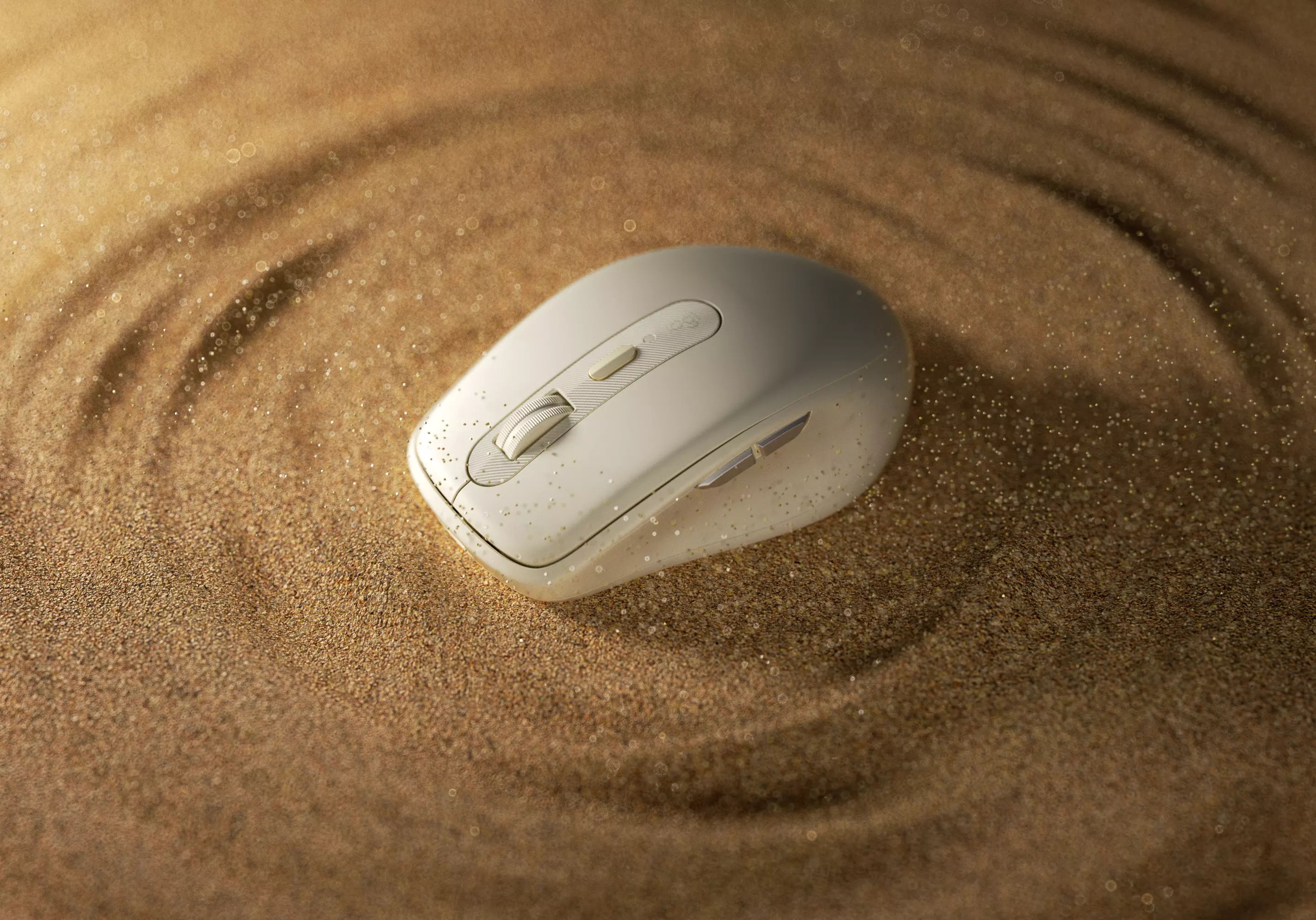 Matte Cream Ergonomic Wireless Mouse Golden Sand Ripple Minimal 3D model