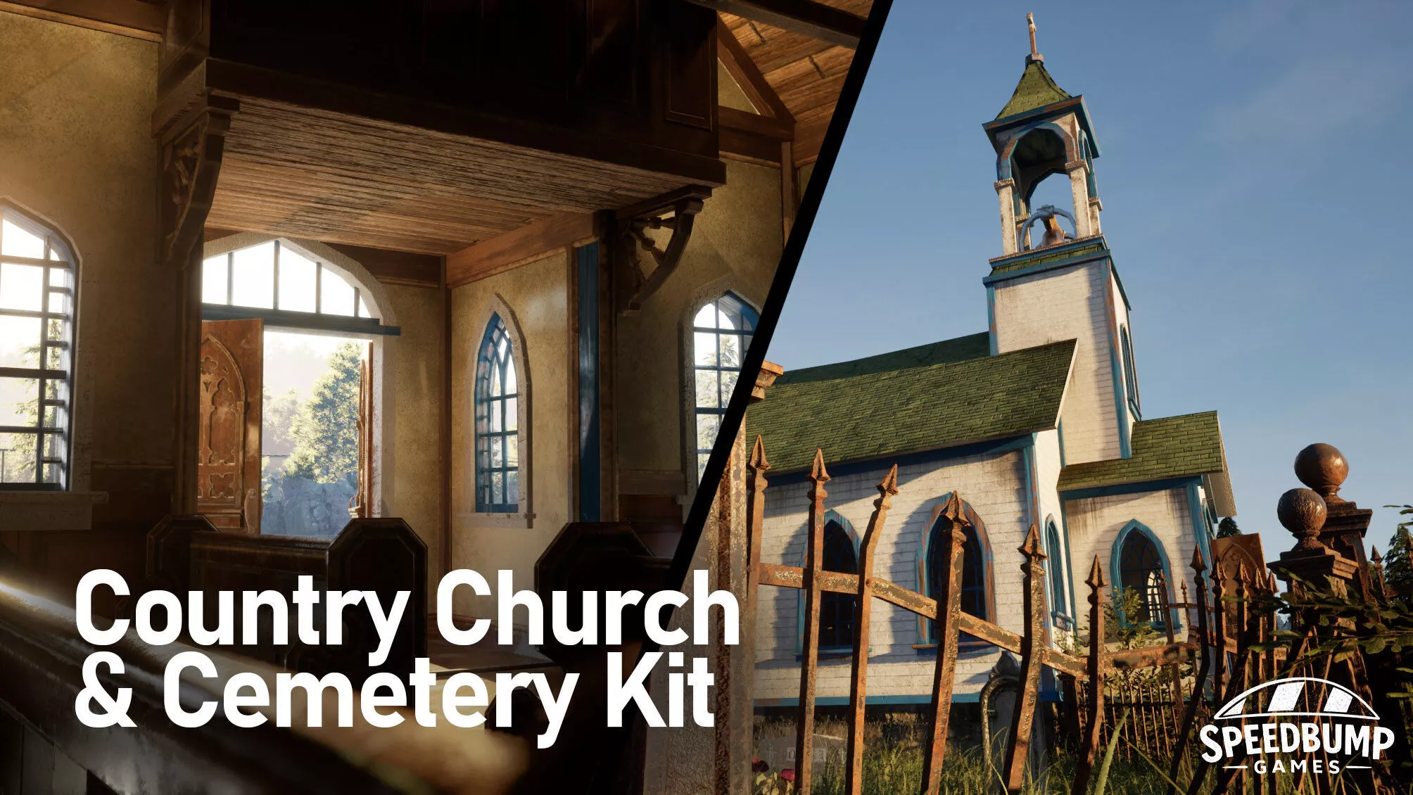 Country Church and Cemetery Kit Low-poly 3D model