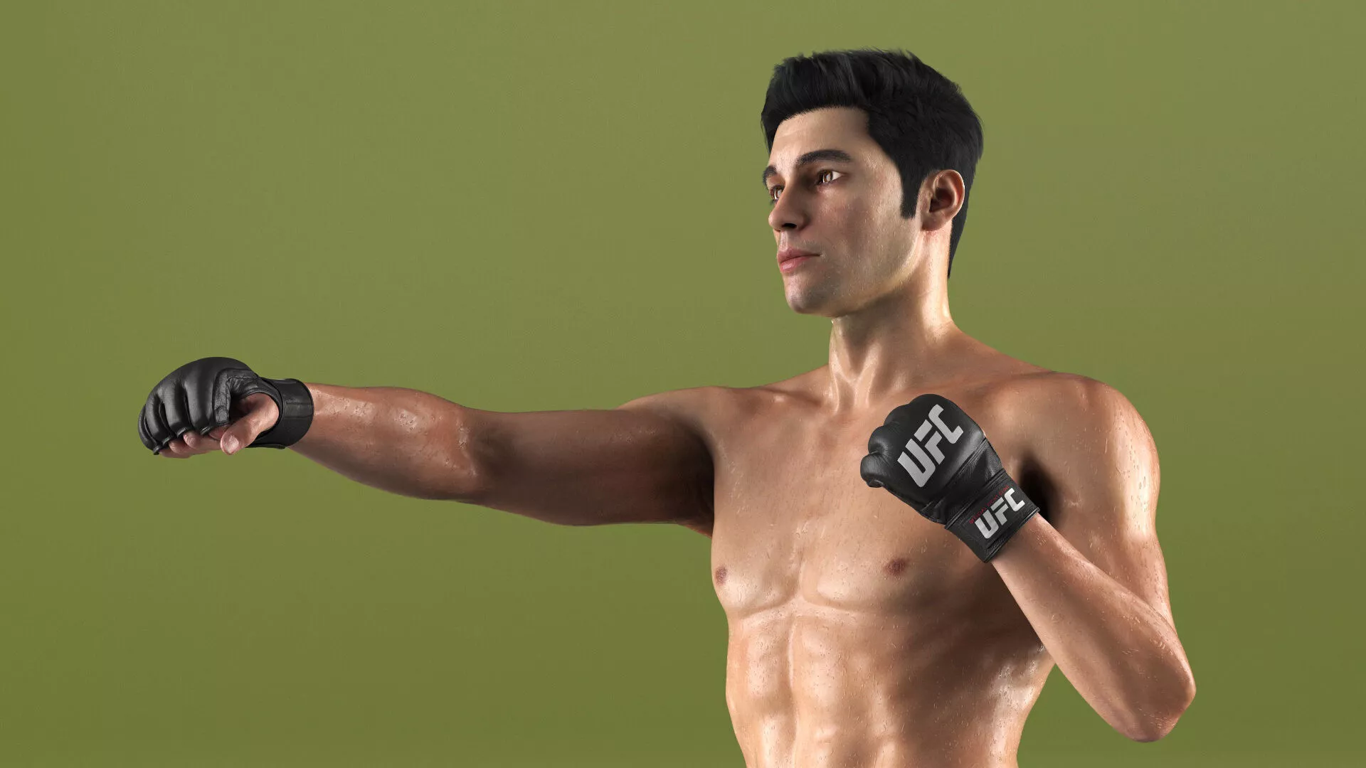 UFC MMA Fighter in Kicking Stance Sweaty Fur 3D model