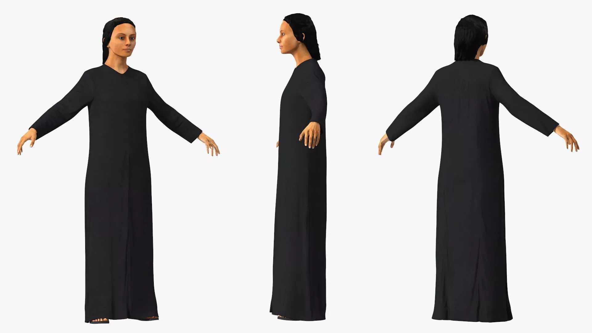Realistic Arabian Female Figure in Long Dress Fur 3D model