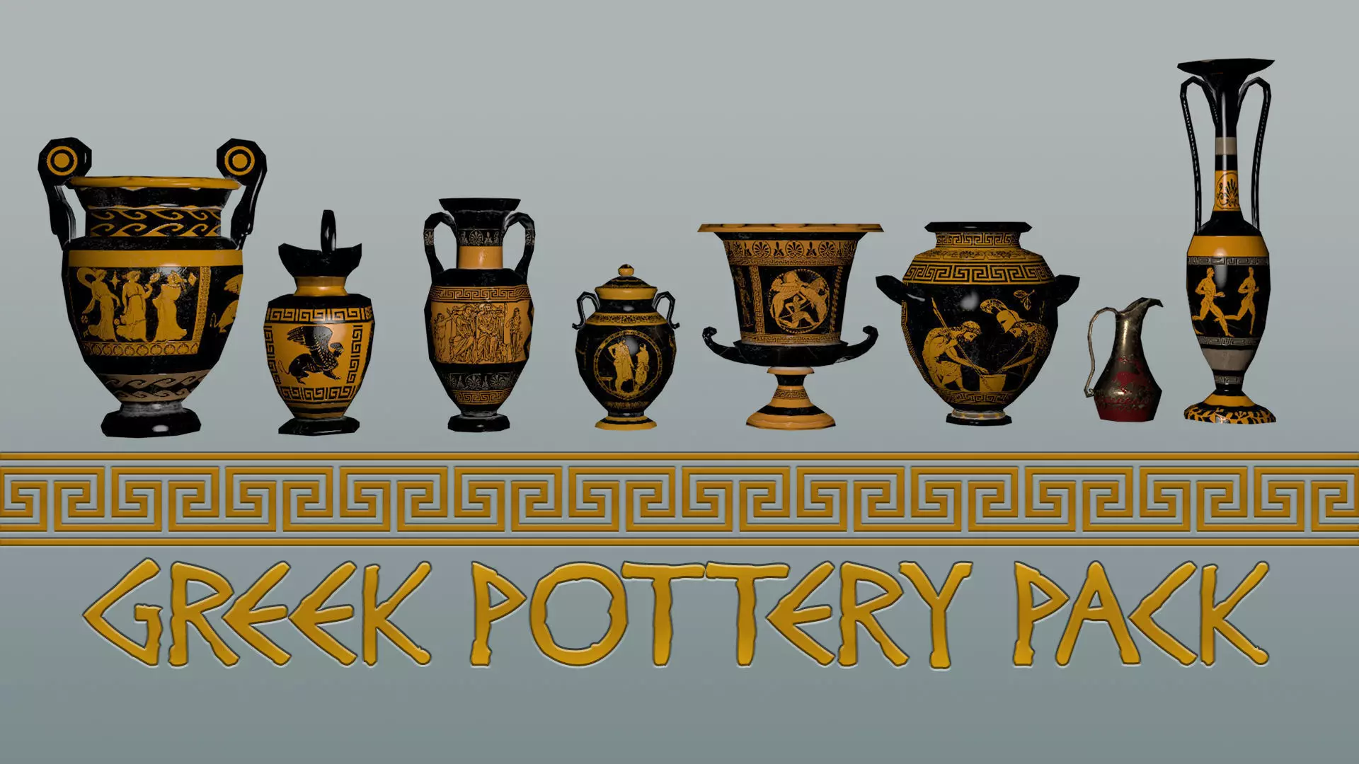 Ancient Greek Pottery Game Pack Low-poly 3D model_0