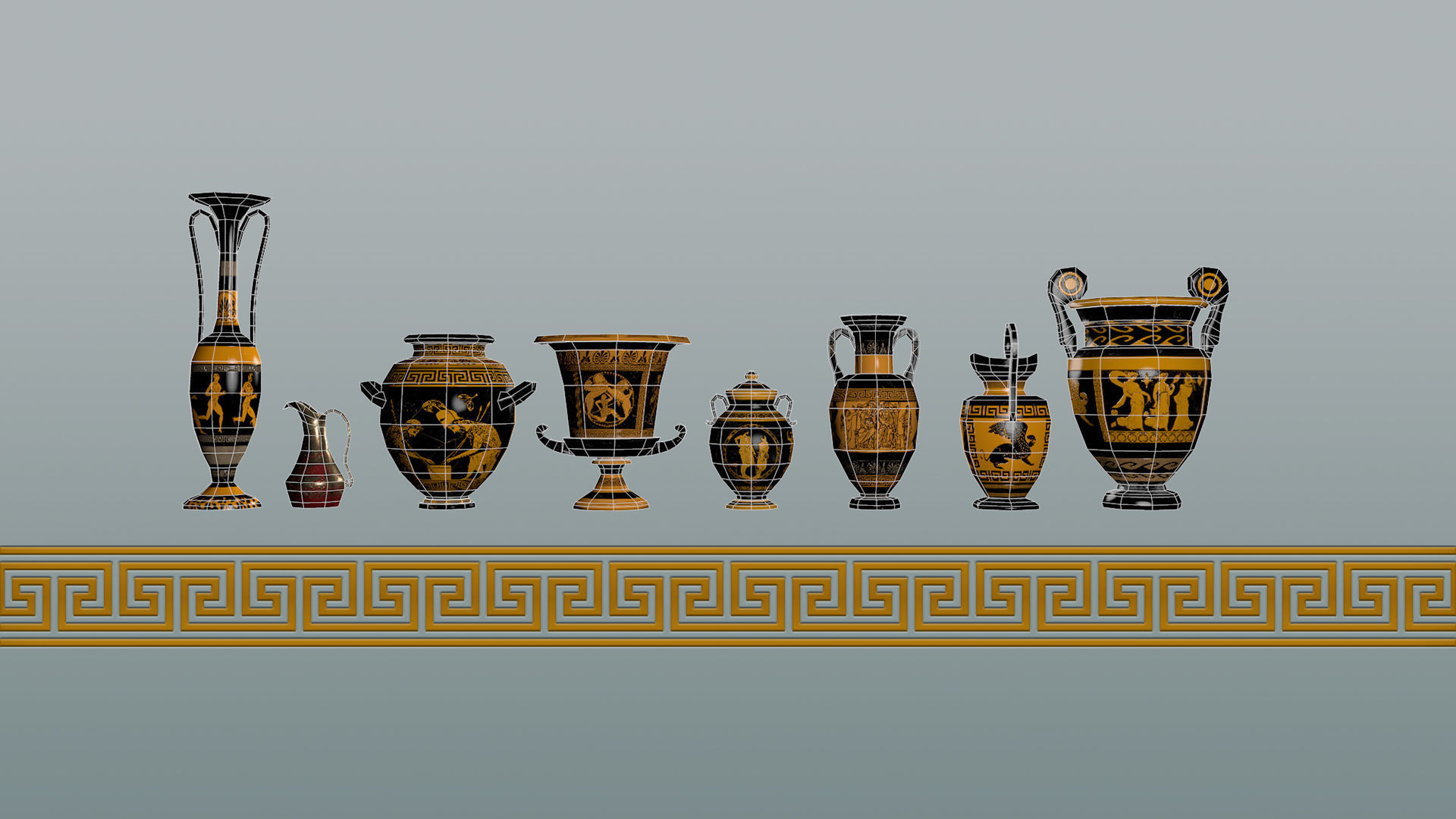 Ancient Greek Pottery Game Pack Low-poly 3D model_11