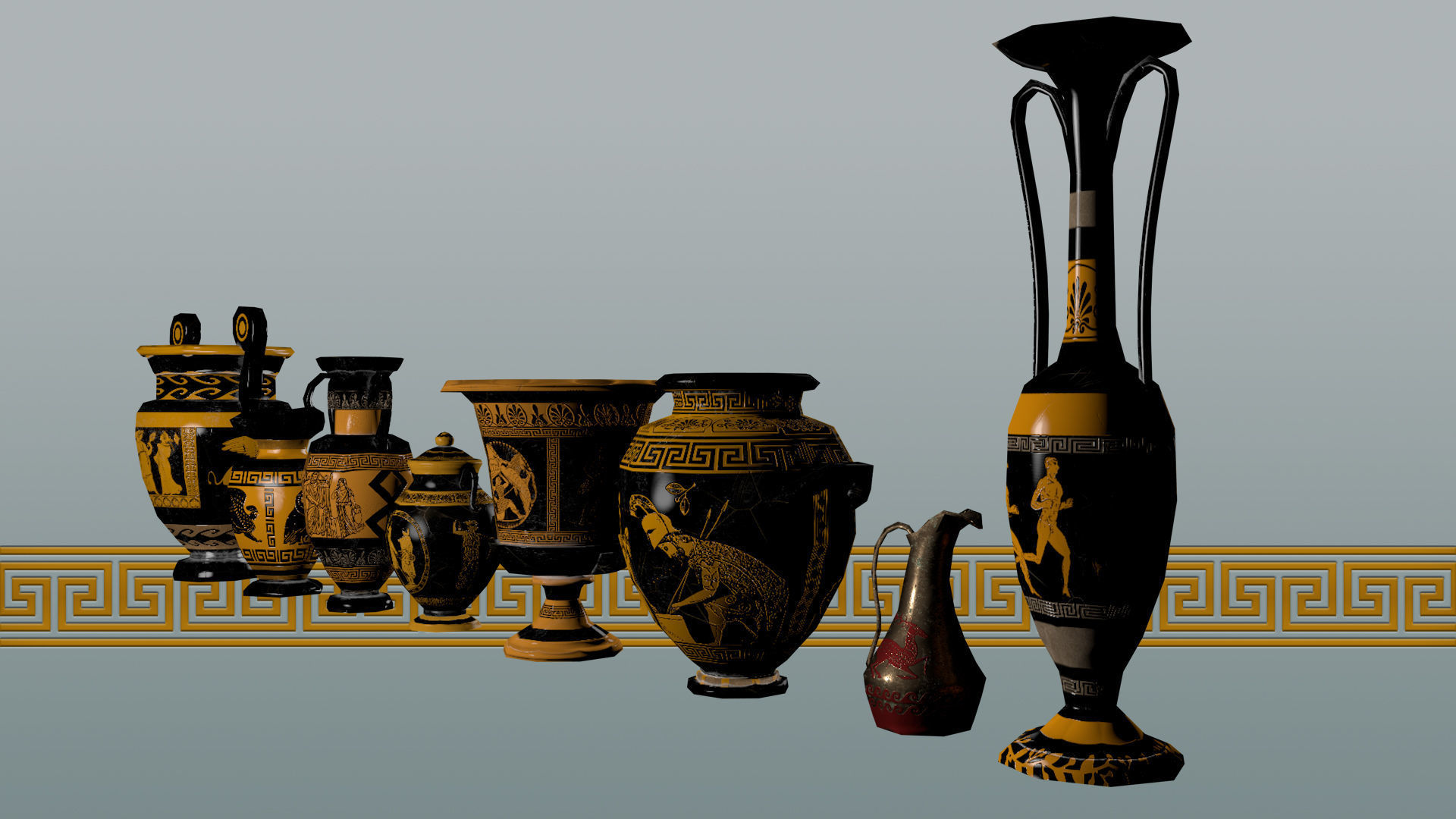 Ancient Greek Pottery Game Pack Low-poly 3D model_7