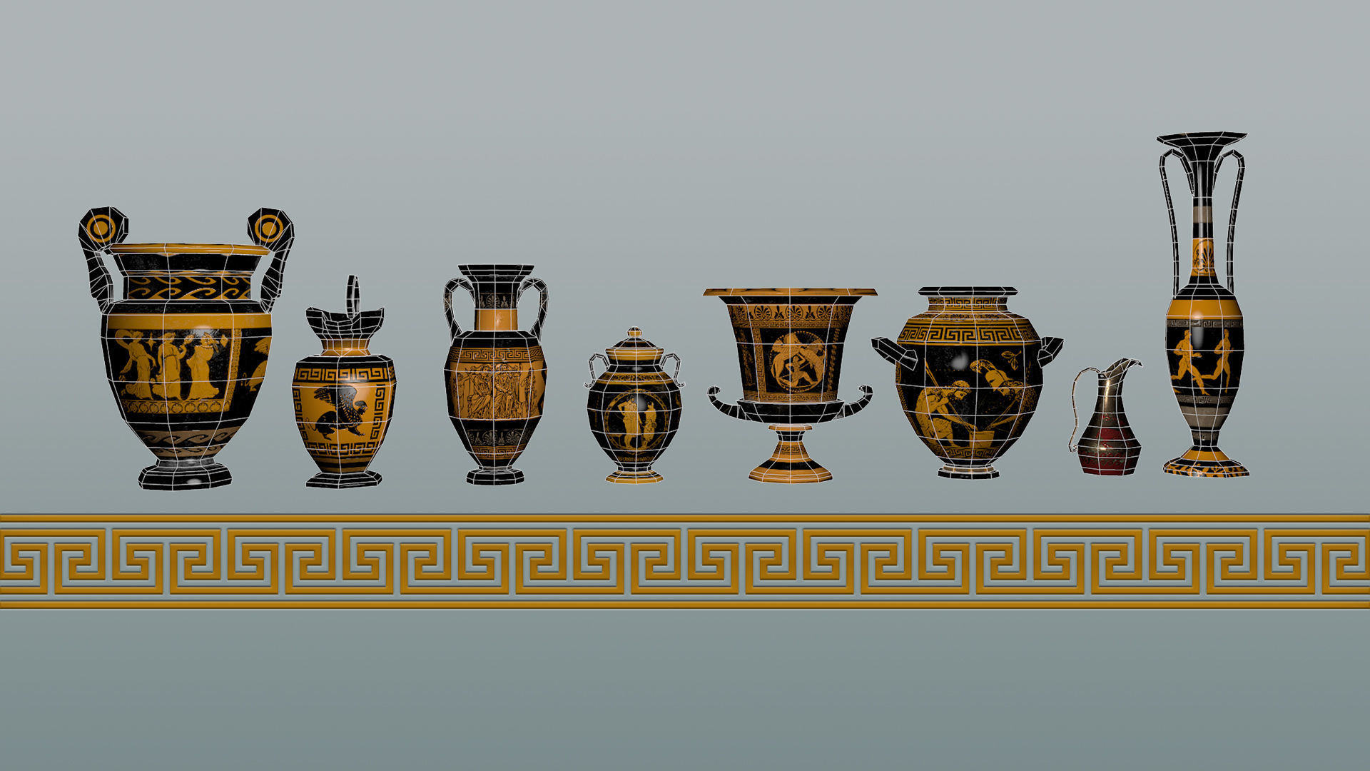Ancient Greek Pottery Game Pack Low-poly 3D model_10