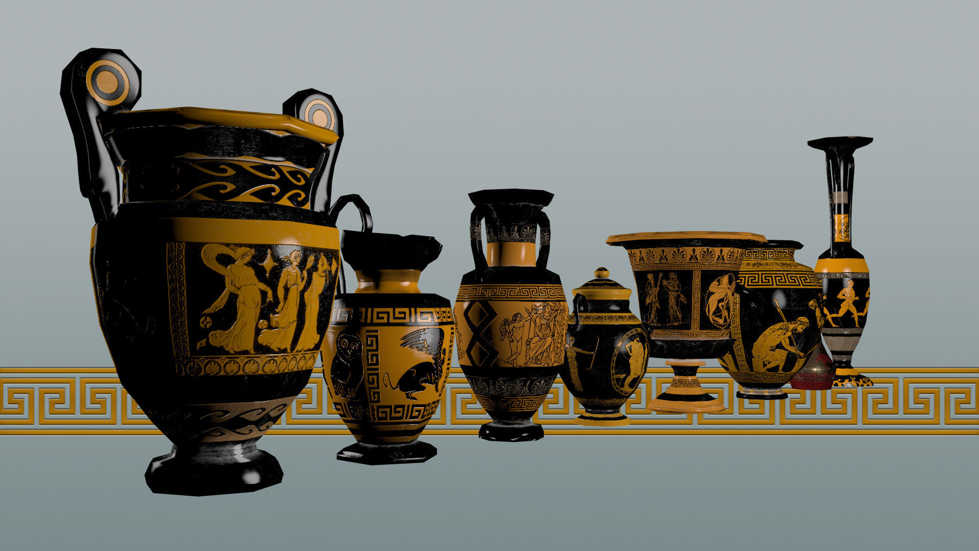 Ancient Greek Pottery Game Pack Low-poly 3D model_8