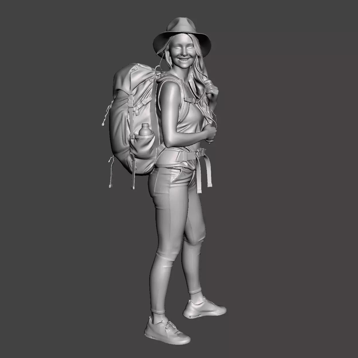 3D printed model of a full-body female backpacker statue 3D print model