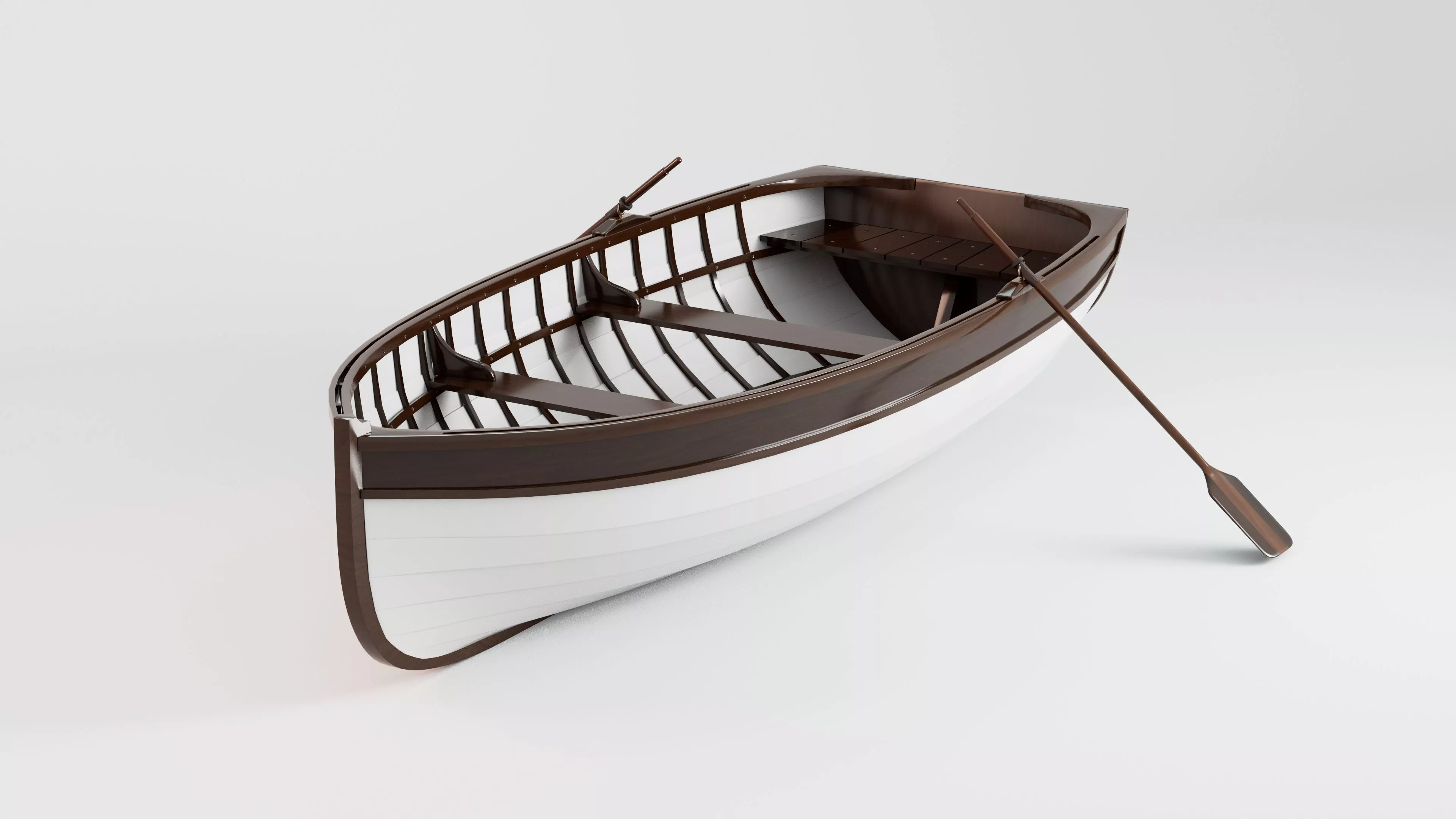 Wooden Boat with Oars - Rowboat Whitehall Style 3D model