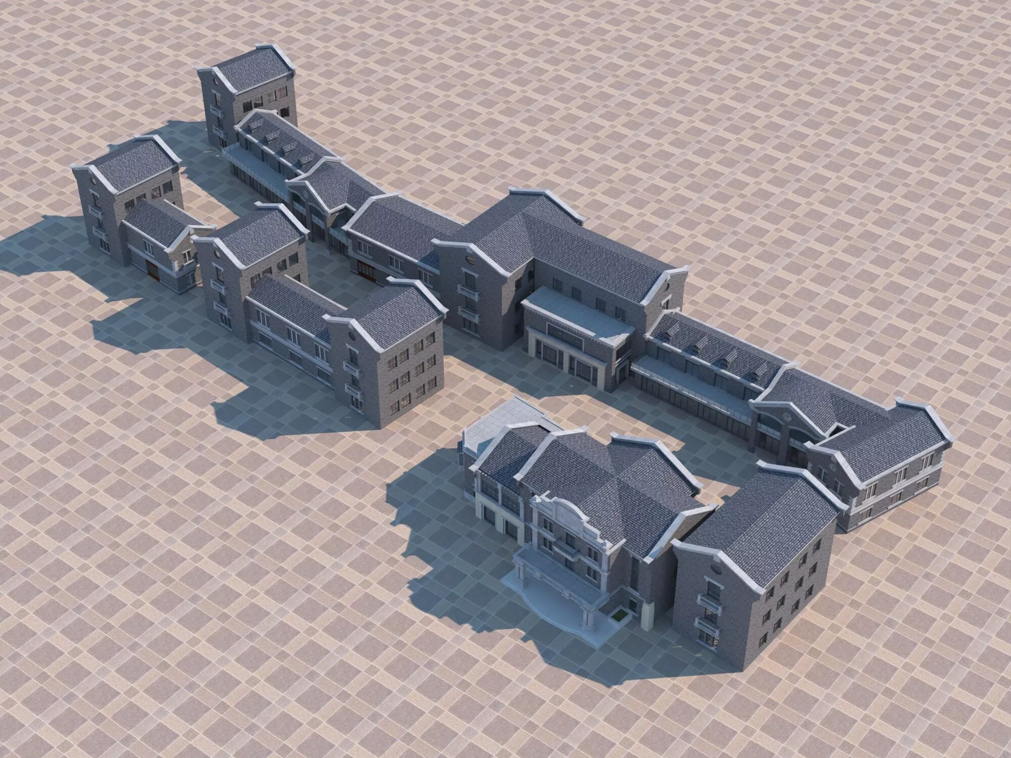 Chinese Commercial Street Building Block 3D Model 3D model