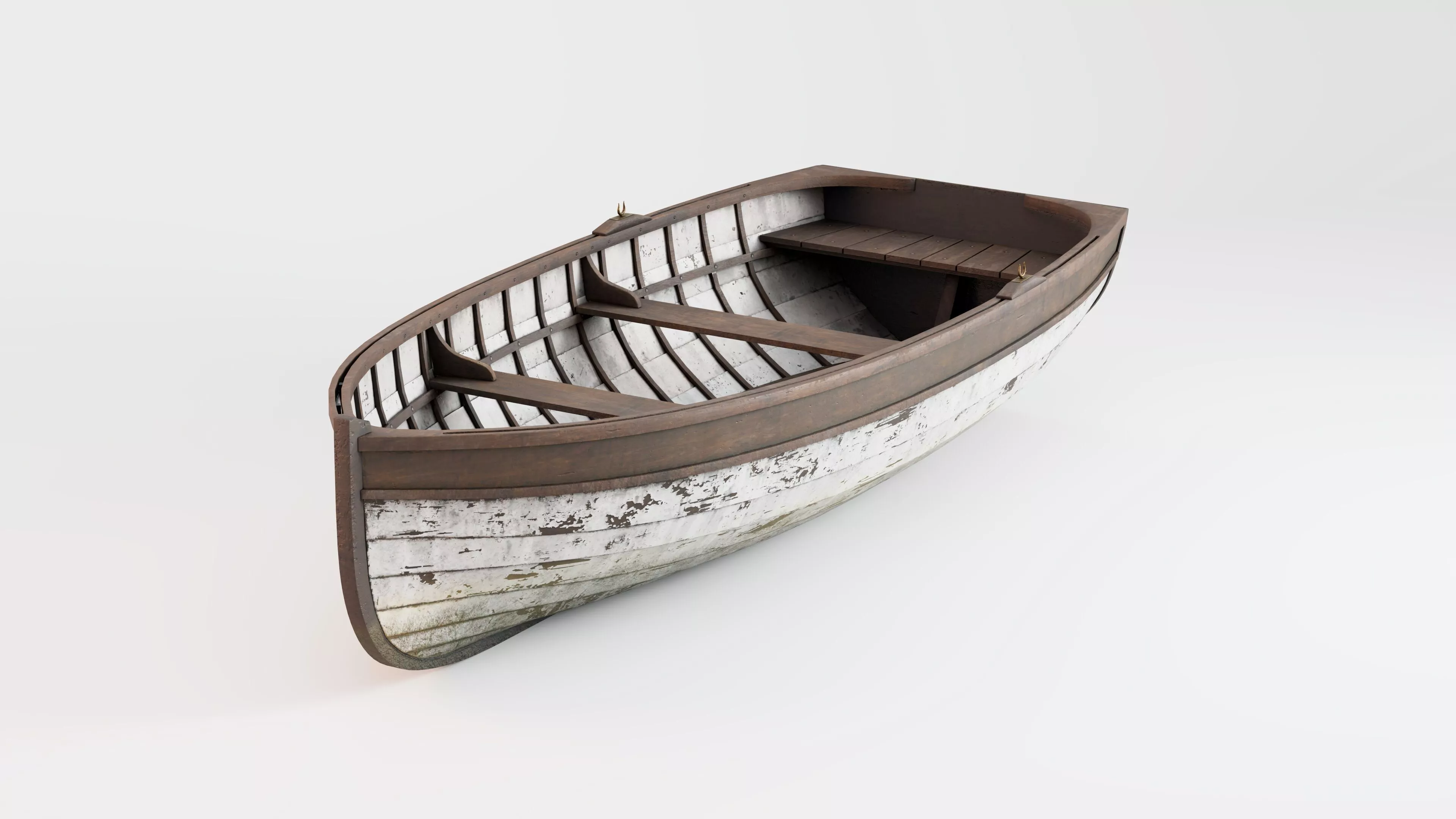 Wooden Boat - Old Used Damaged - Rowboat Whitehall Style 3D model