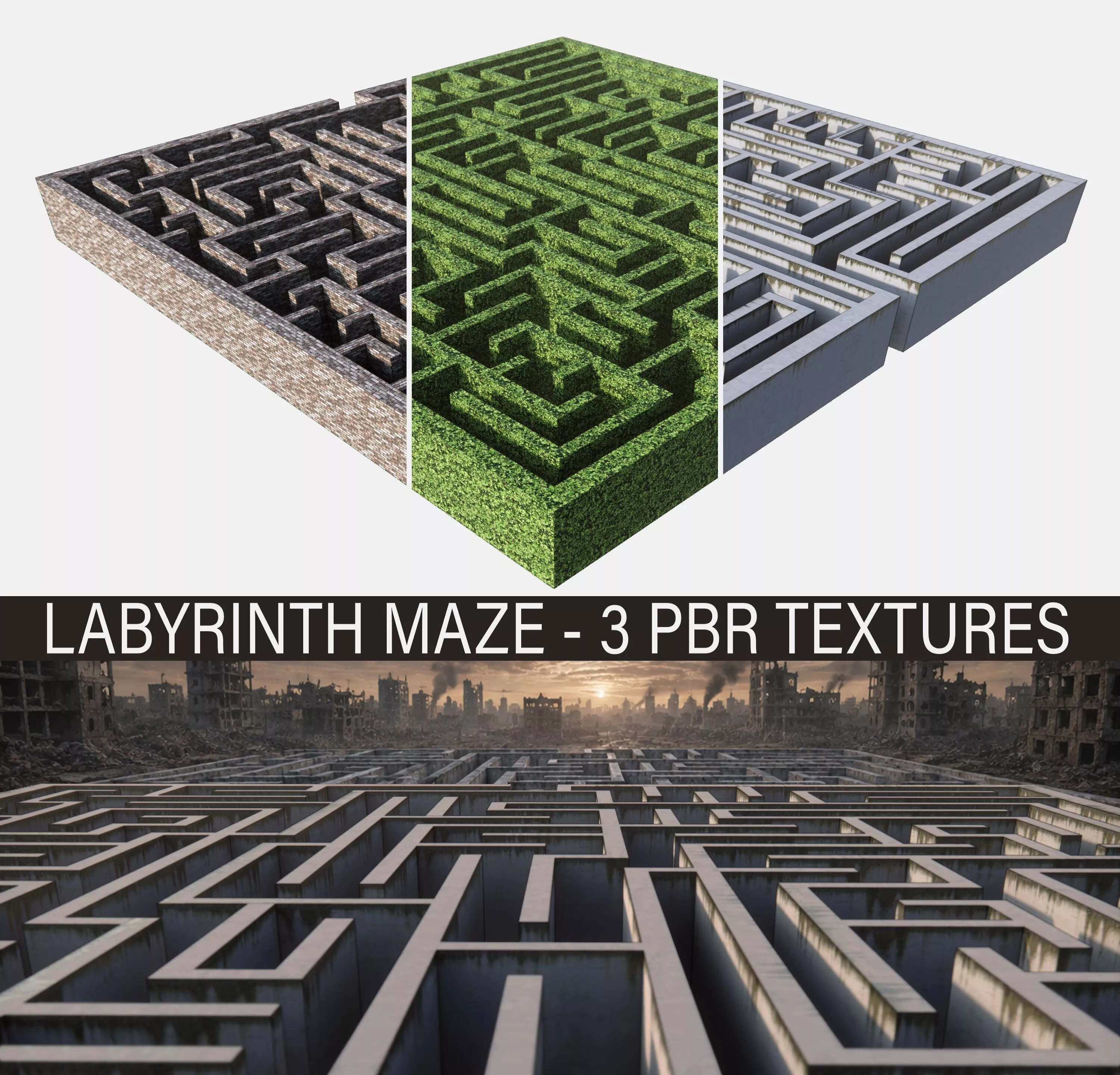 Labyrinth Maze - 3 PBR Texture Variants Low-poly 3D model