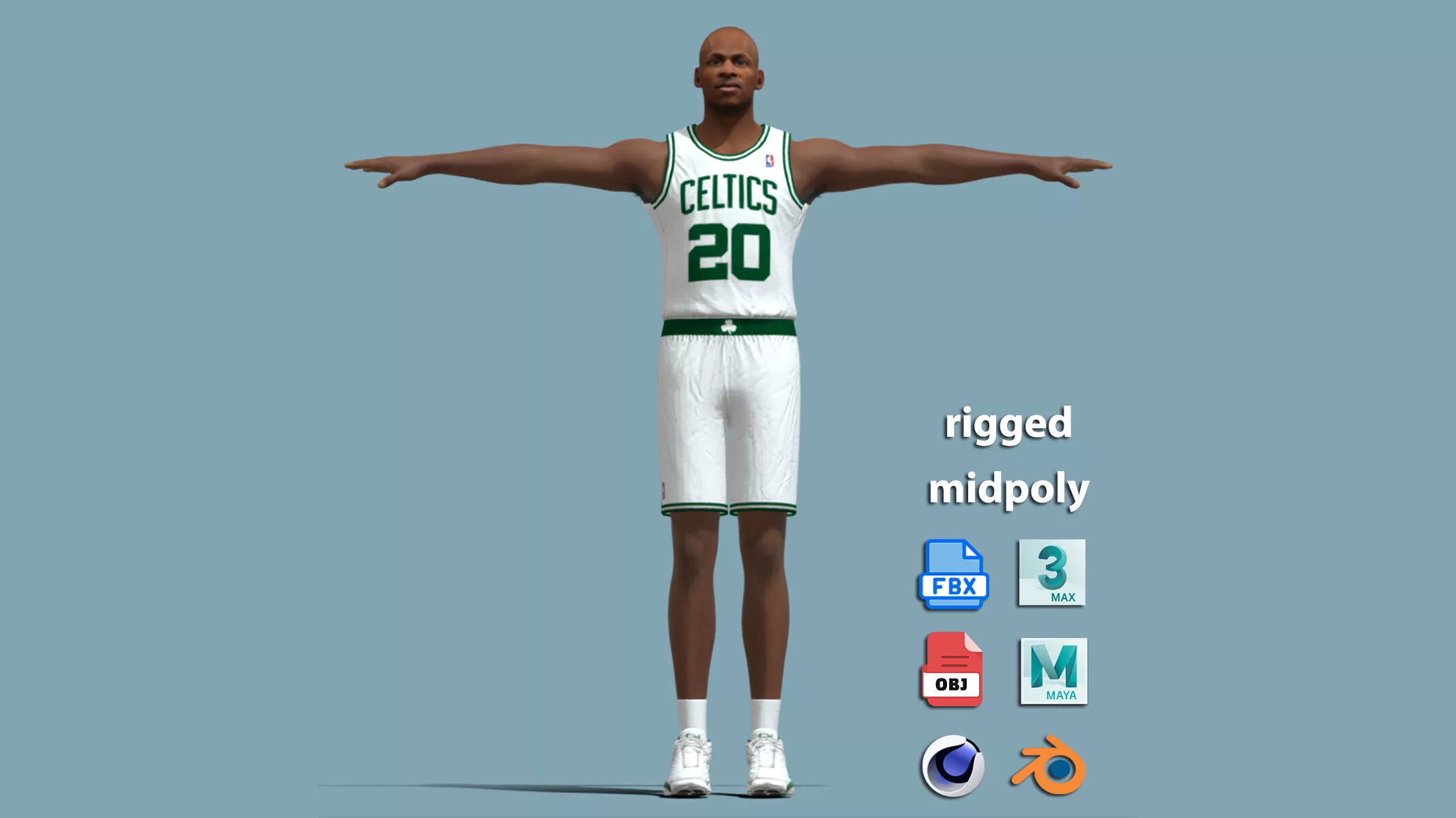 T-Pose Rigged Ray Allen Boston Celtics 3D model