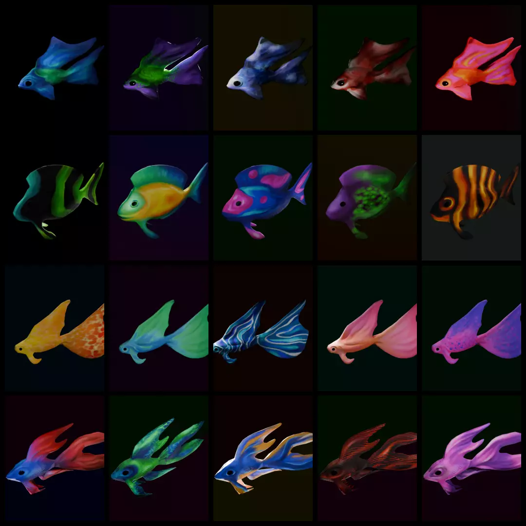 20 animated whimsical fishes Low-poly 3D model