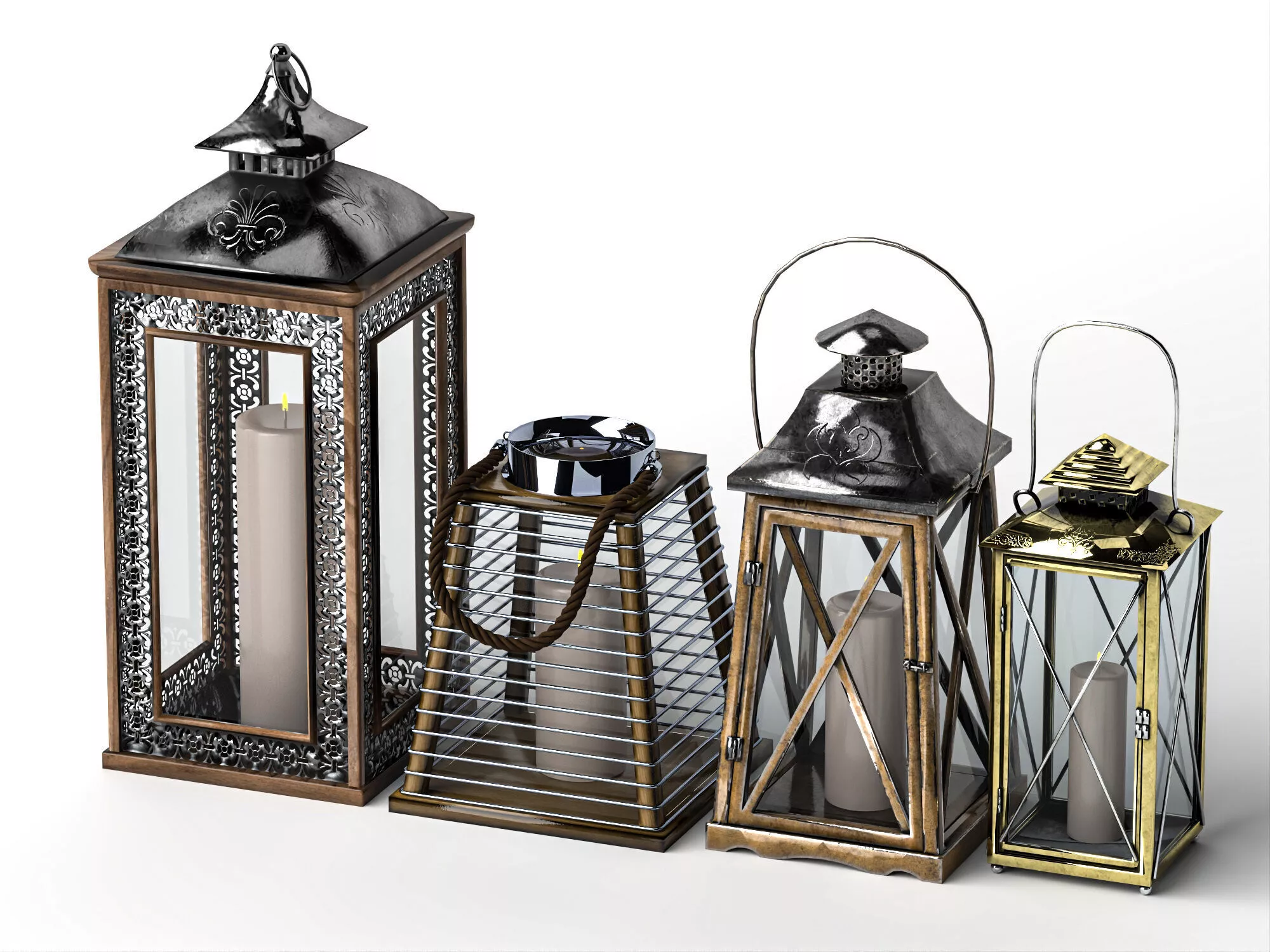 Vintage Outdoor Candle Lantern Collection 3D Models 3D model