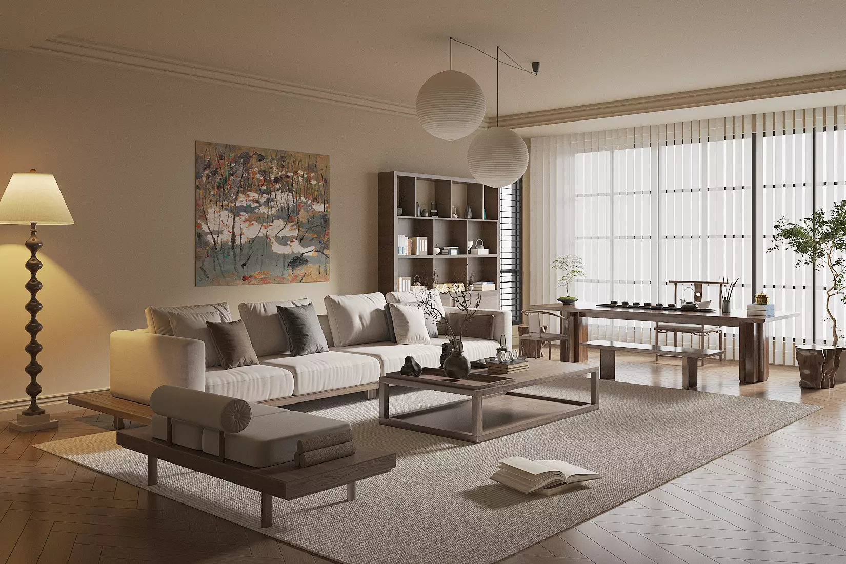 Solid Wood Style Living Room 3D model