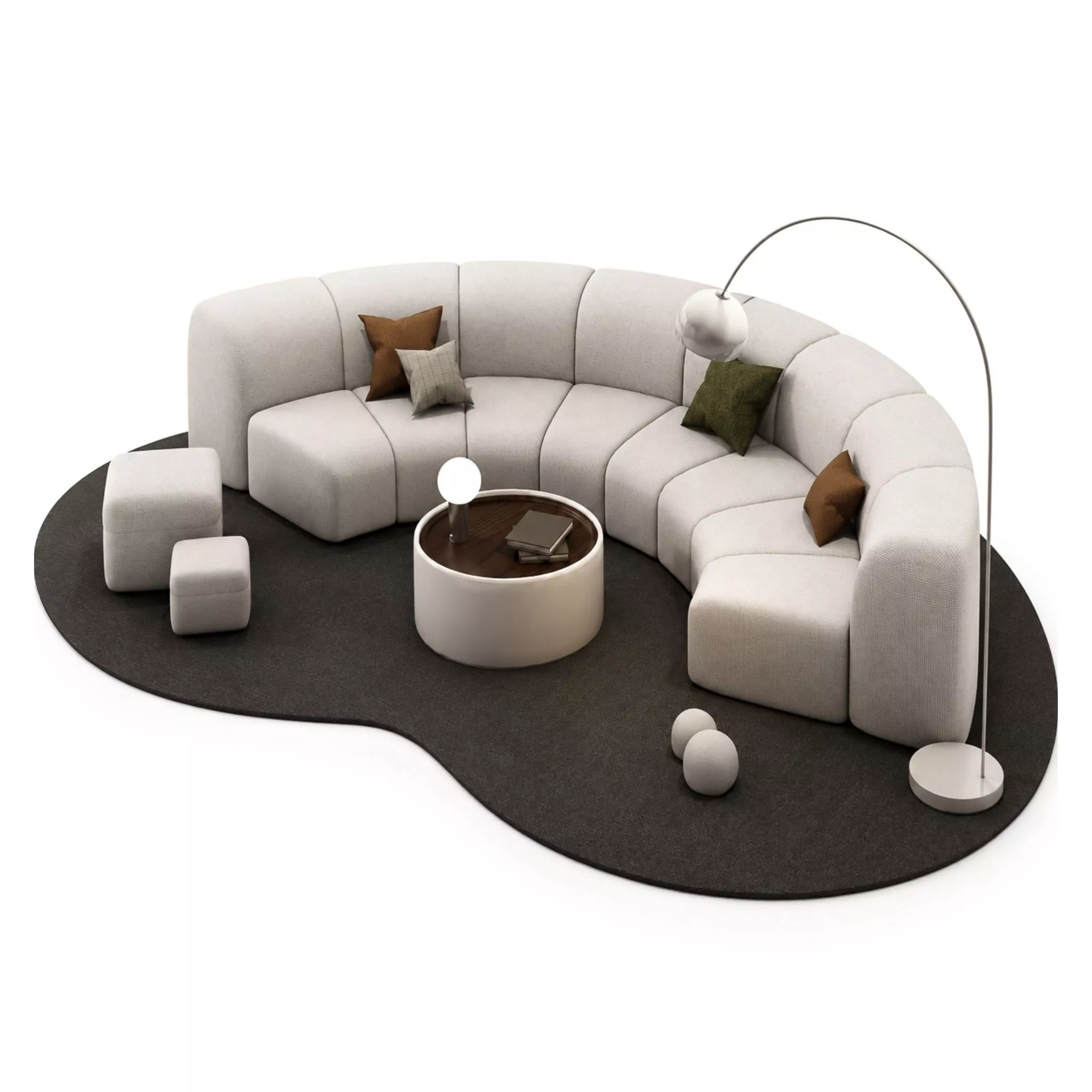 Modern Curved Modular Sofa Set 3D Model 3D model