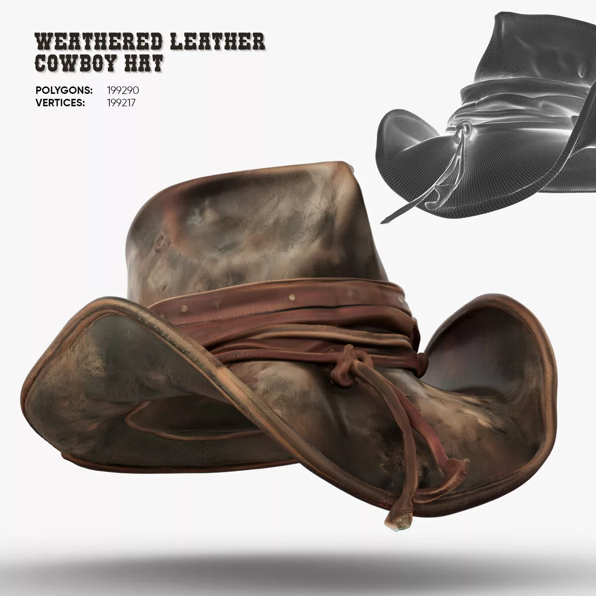 Weathered Leather Cowboy Hat 3D model