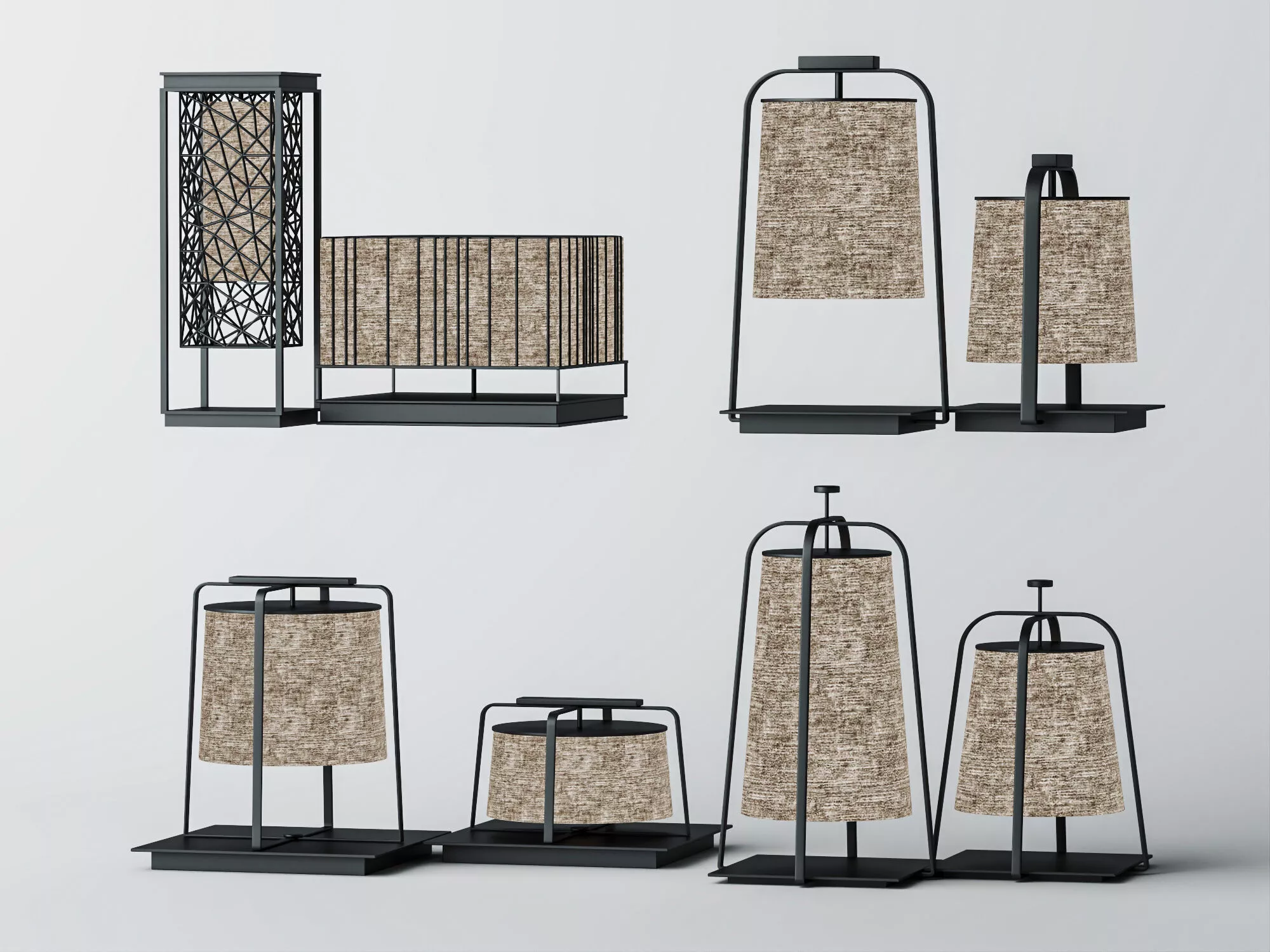 Wabi Sabi Metal Frame Textile Desk Lamp Set 3D Model 3D model