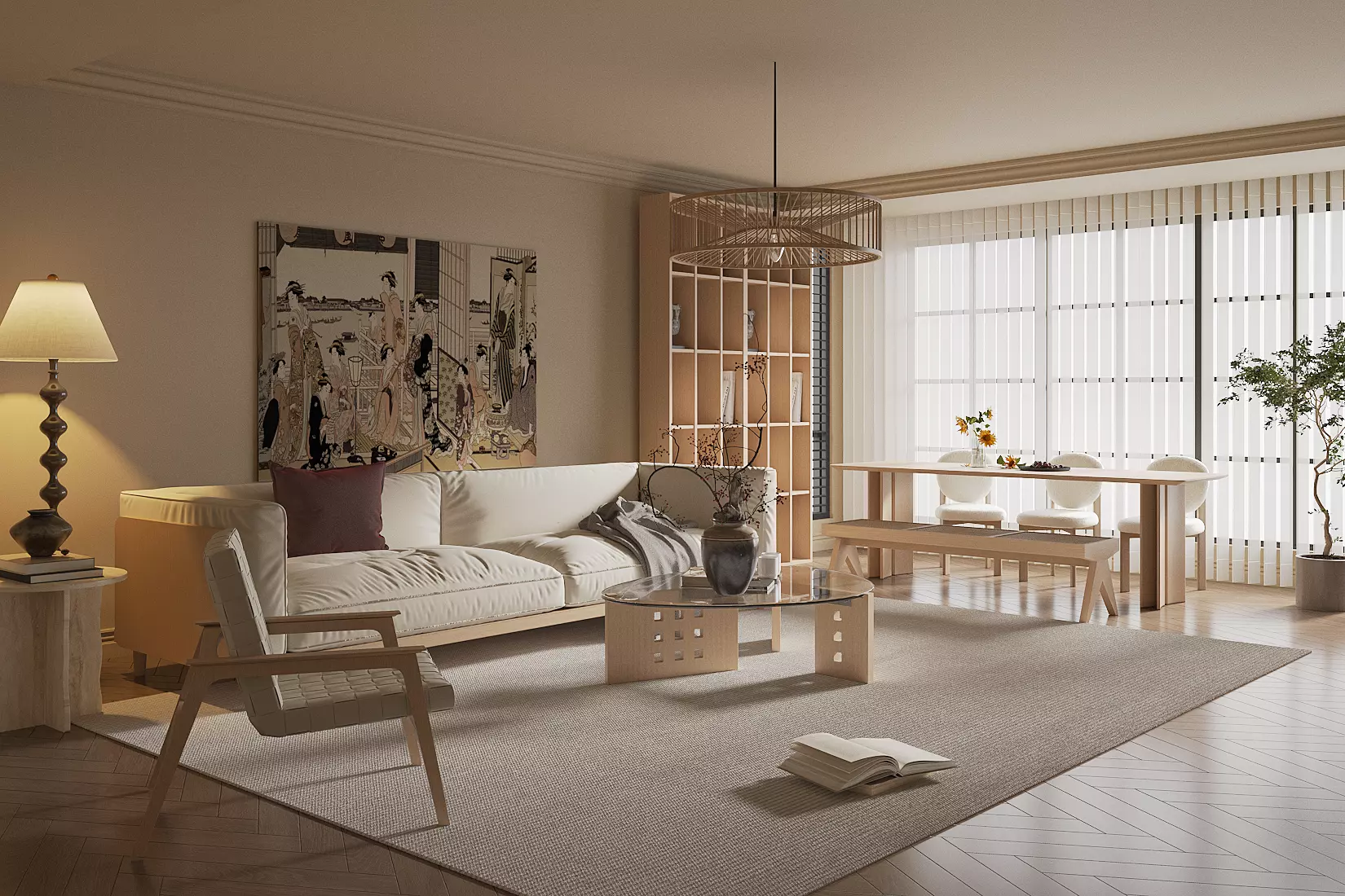 Solid Wood Style Living Room 3D model
