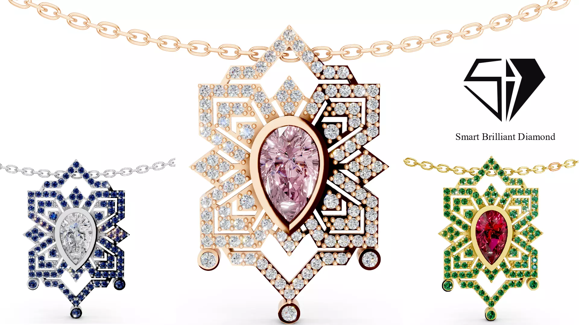 Gold Pendant Necklace Elegant Fine Jewelry 3D Model jp0472 3D print model