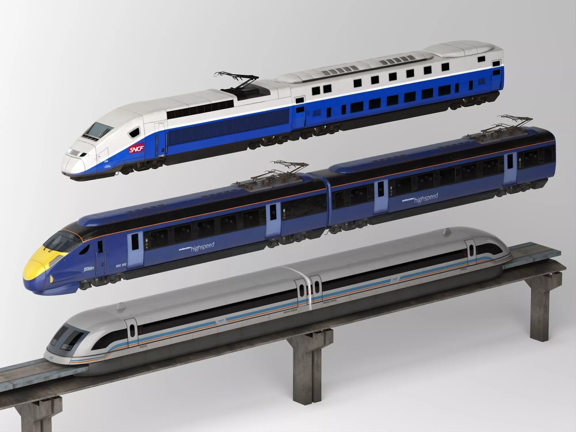 High Speed Trains TGV Javelin Maglev Low-poly 3D model