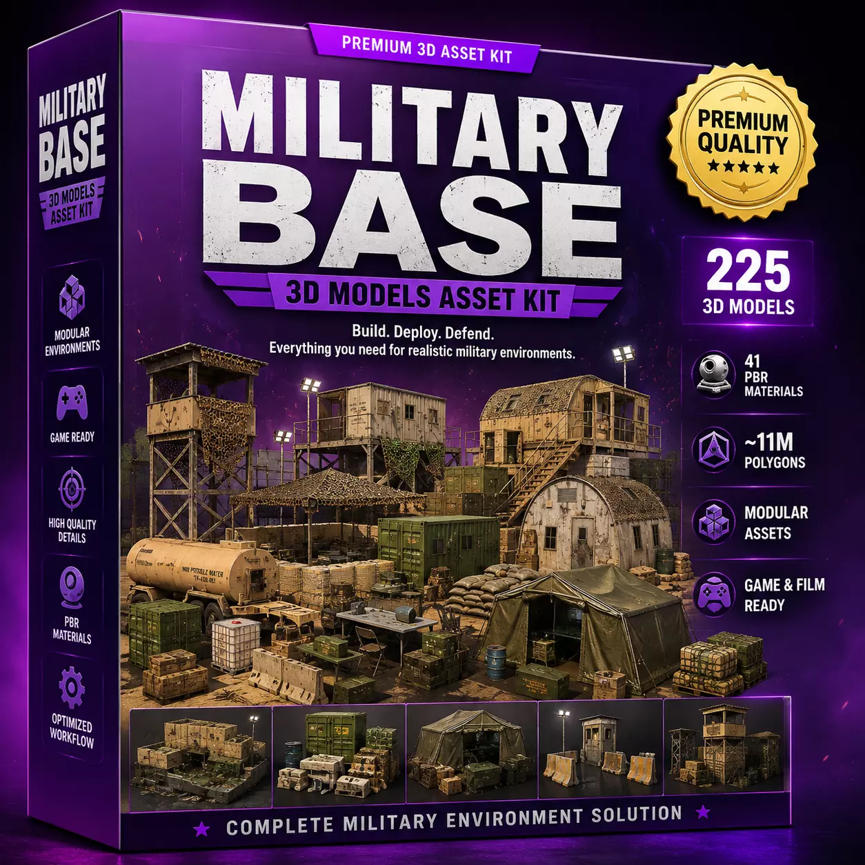 Military Base 3D Model Kit Modular Assets Low-poly 3D model