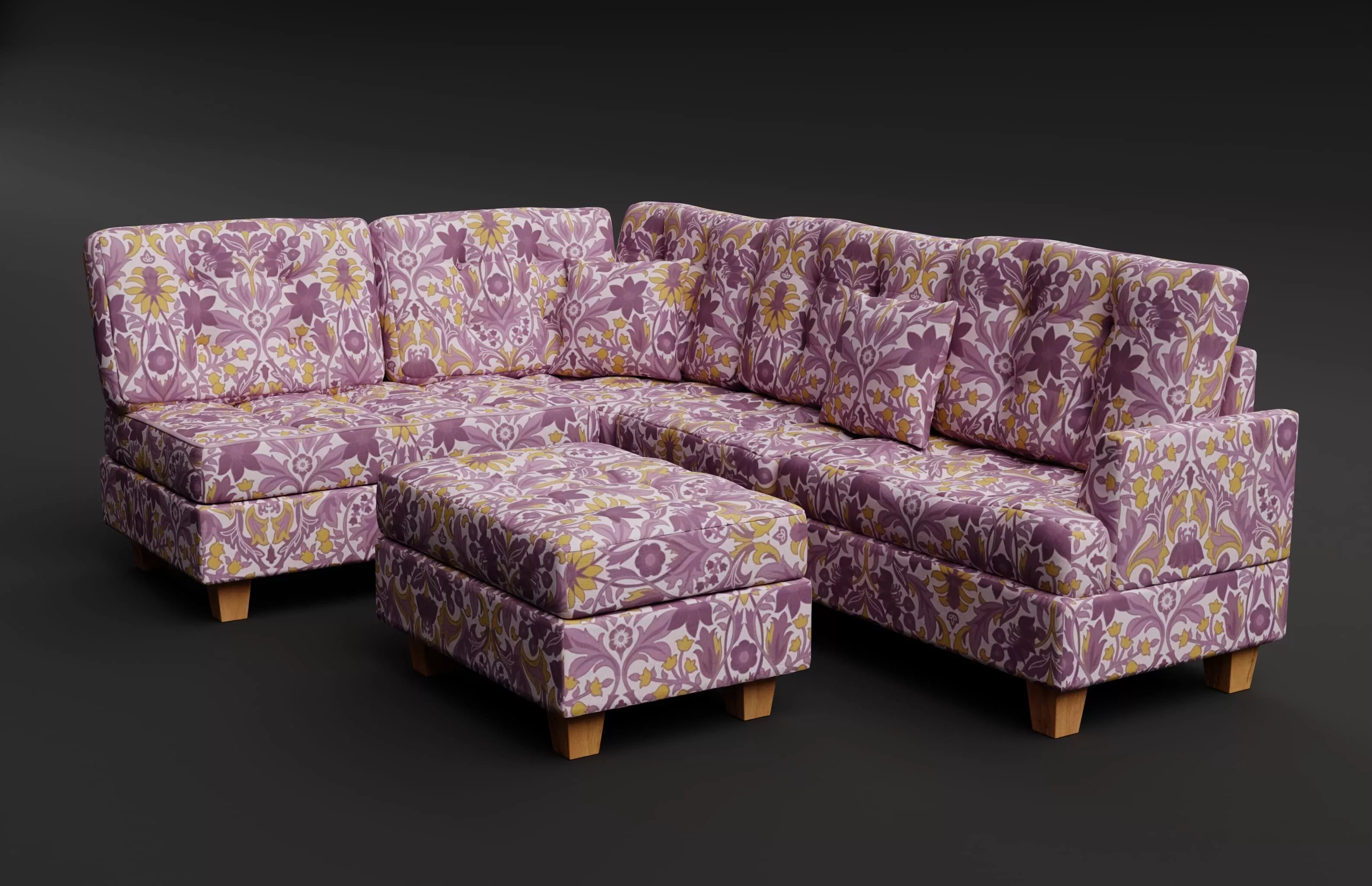 Tufted Fabric Sofa 05 Low-poly 3D model