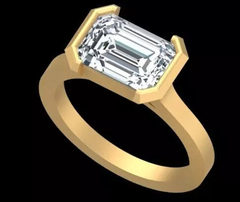 Emerald Cut Semi-Bezel Solitaire Engagement Ring Free 3D print model